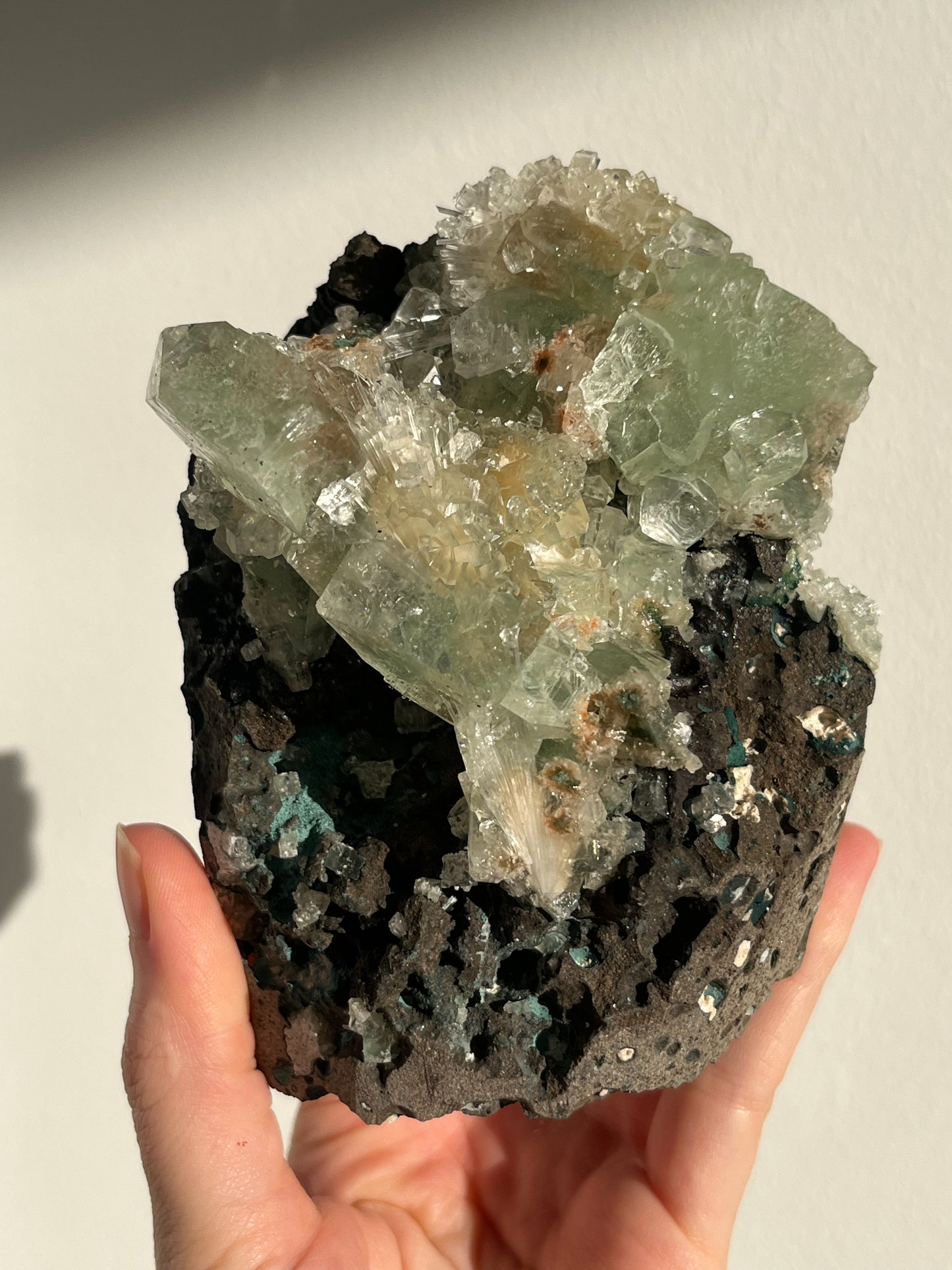 Green Apophyllite with Thomsonite, Mesolite & Calcite Specimen #19 (Self Standing)