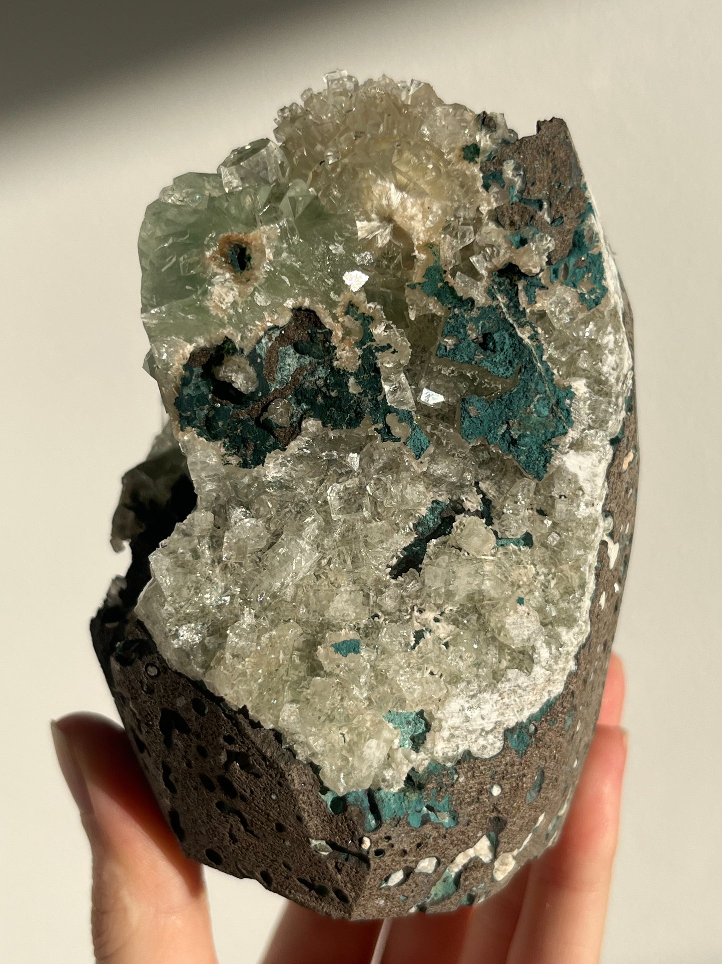 Green Apophyllite with Thomsonite, Mesolite & Calcite Specimen #19 (Self Standing)