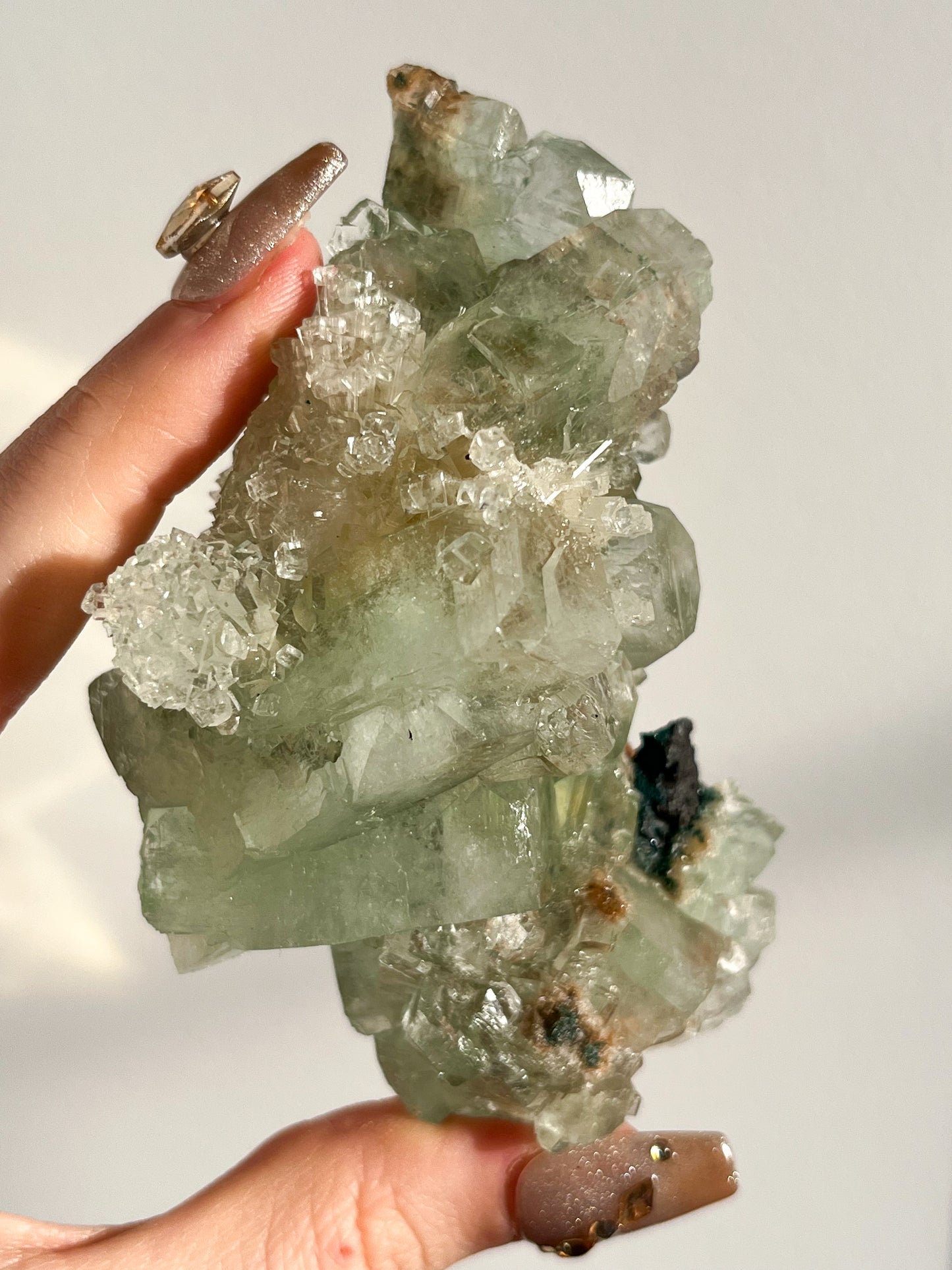 Green Apophyllite with Thomsonite, Mesolite & Calcite Specimen #15