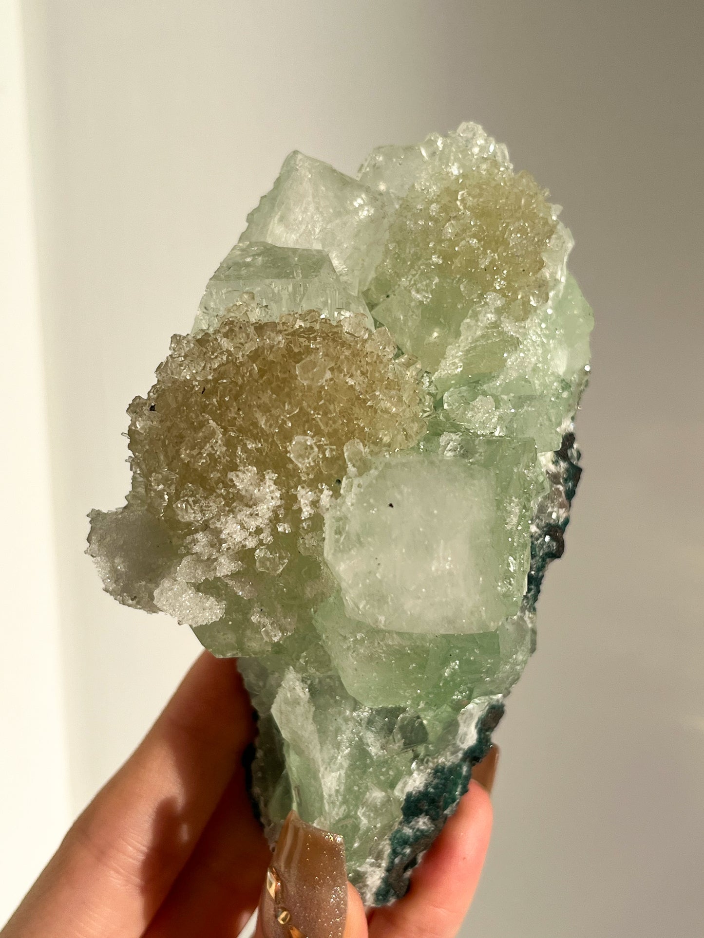 Green Apophyllite with Thomsonite, Mesolite & Calcite Specimen #16