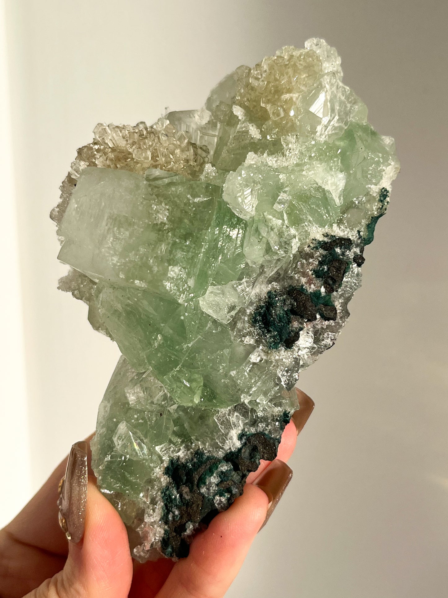 Green Apophyllite with Thomsonite, Mesolite & Calcite Specimen #16