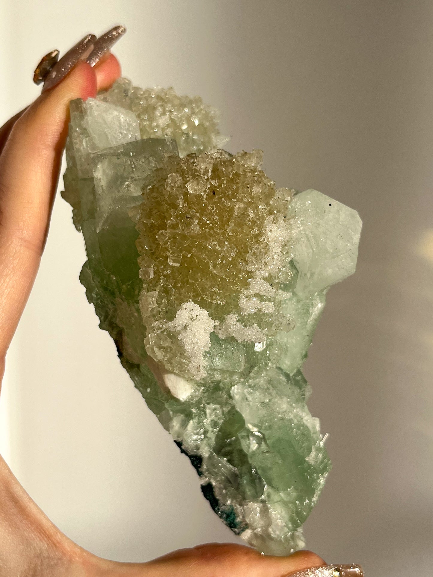 Green Apophyllite with Thomsonite, Mesolite & Calcite Specimen #16