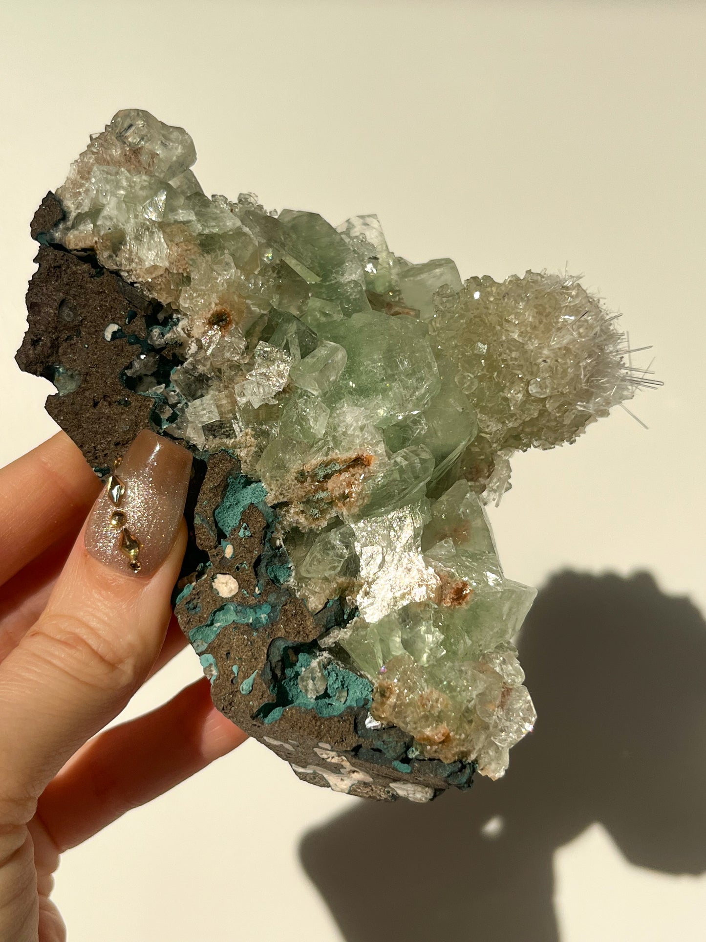 Green Apophyllite with Thomsonite, Mesolite & Calcite Specimen #22