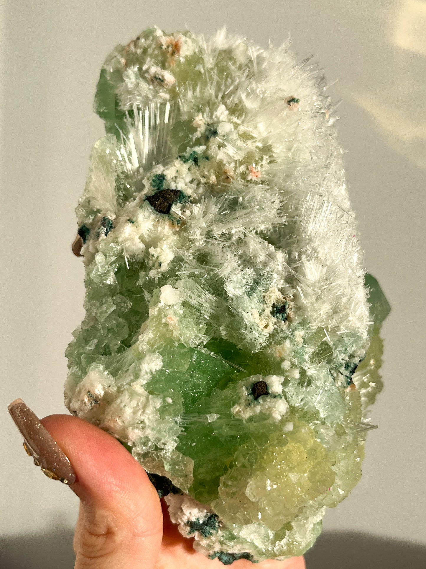 Green Apophyllite with Thomsonite, Mesolite & Calcite Specimen #24 (Perfectly Imperfect)