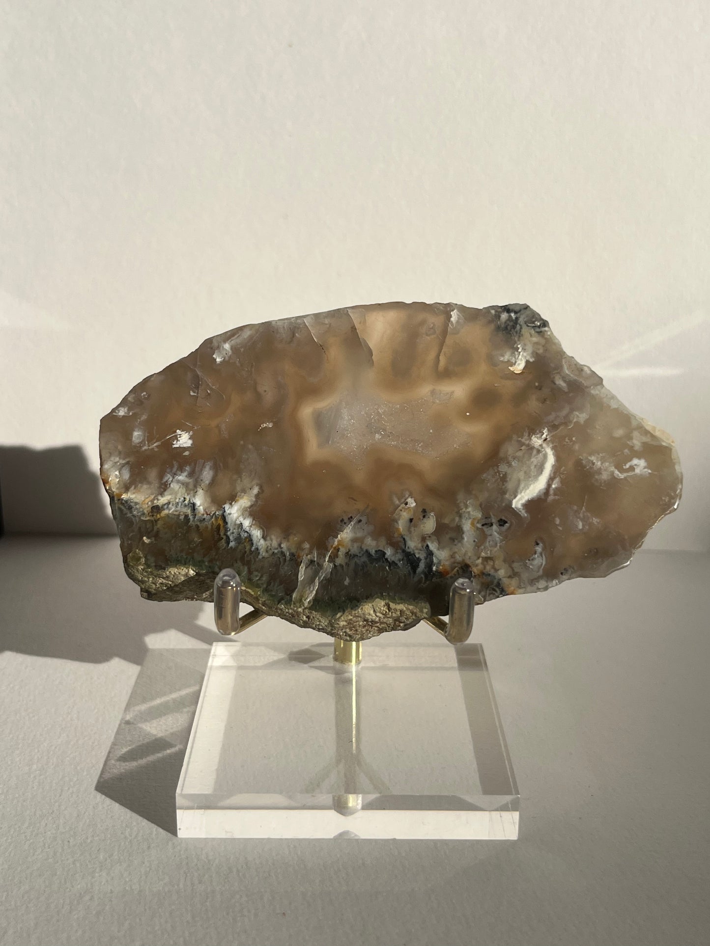 Flower Agate Slab with Dendritic & Green Moss Inclusions on Stand A