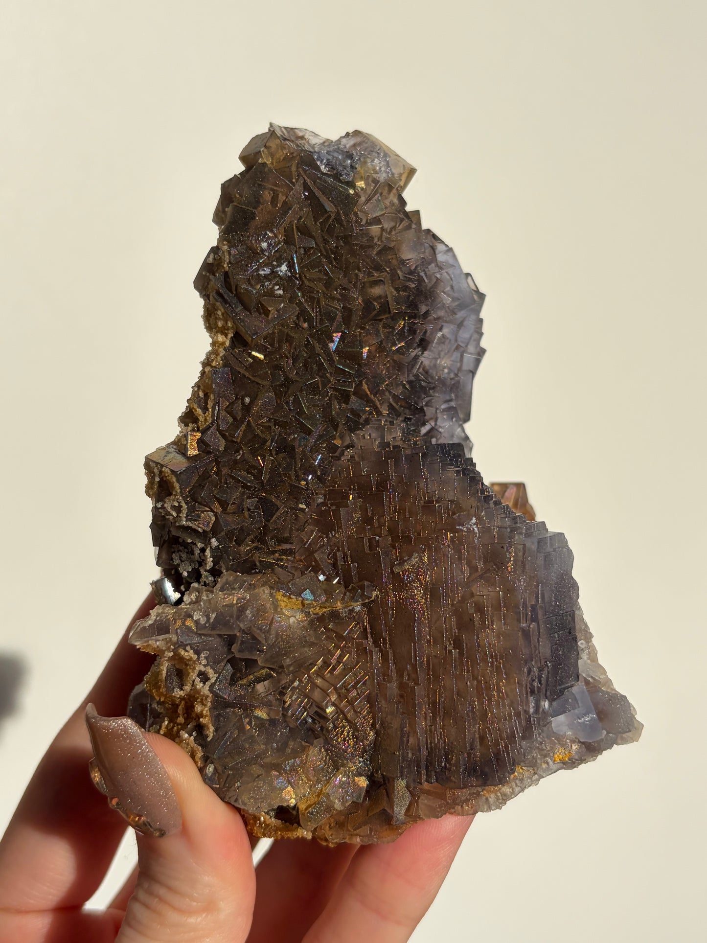 Iridescent Fluorite Specimen with Calcite B