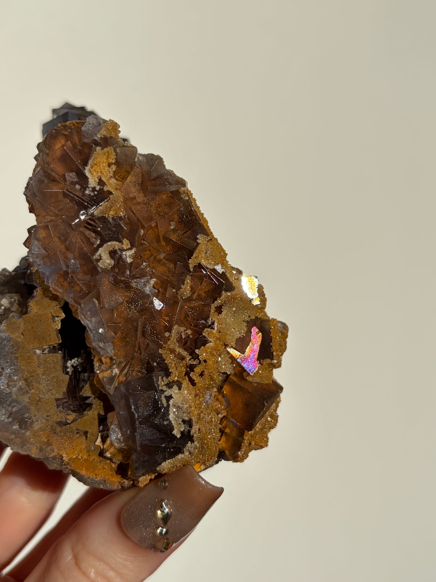 Iridescent Fluorite Specimen with Calcite B