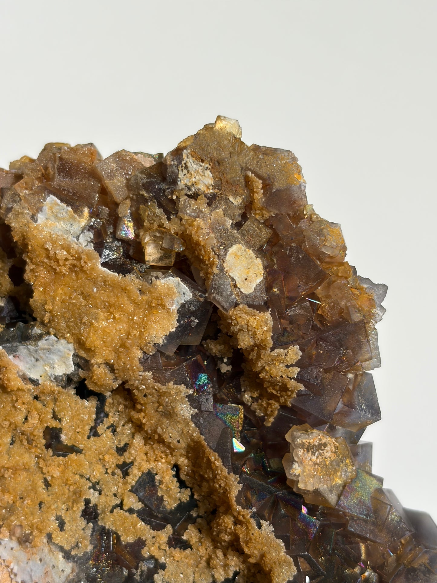 Iridescent Fluorite Specimen with Calcite C