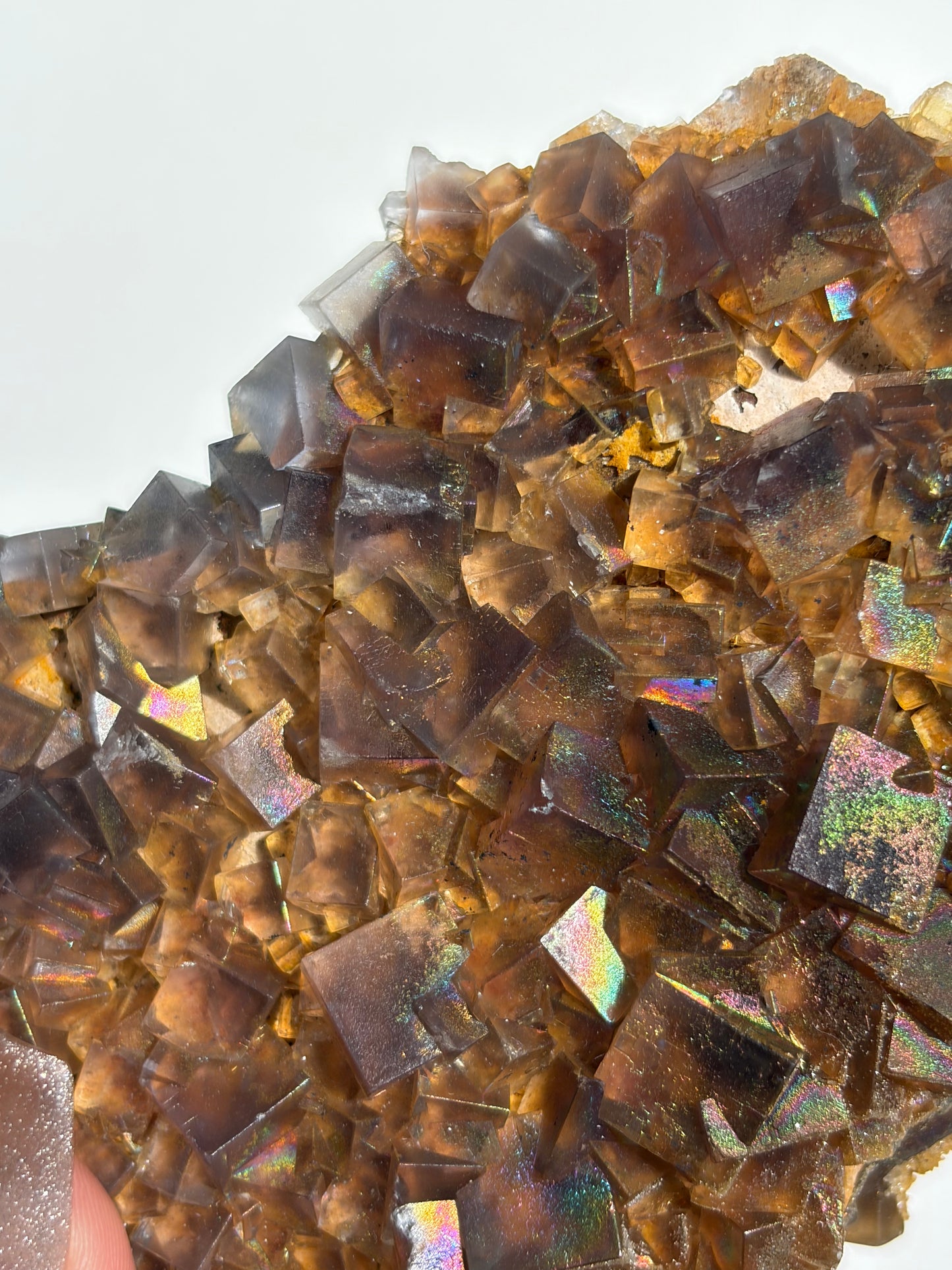 Iridescent Fluorite Specimen with Calcite C