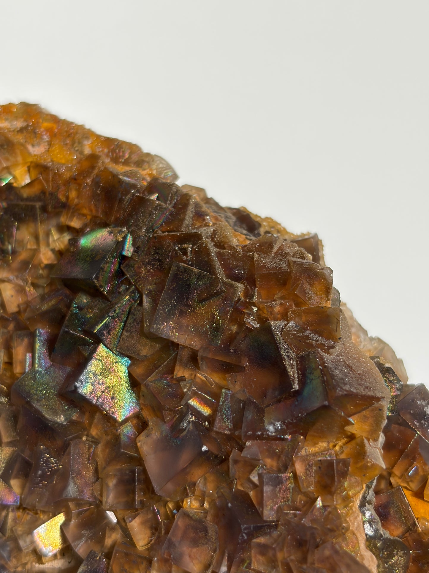 Iridescent Fluorite Specimen with Calcite C