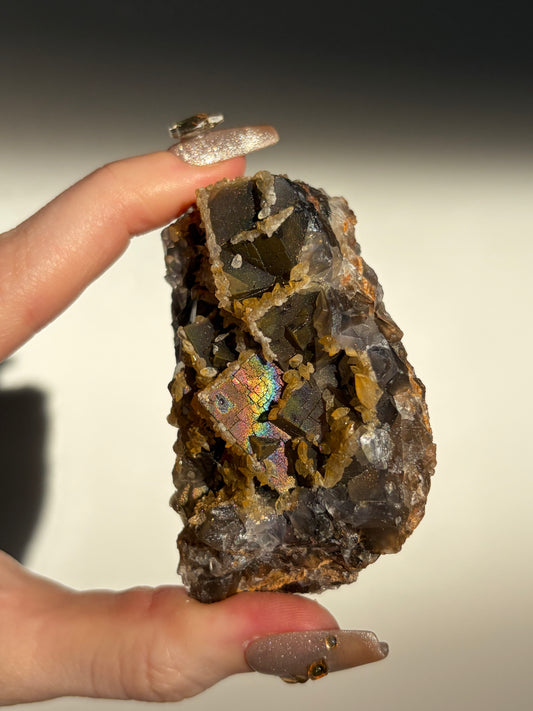 Iridescent Fluorite and Dog's Tooth Calcite Specimen F