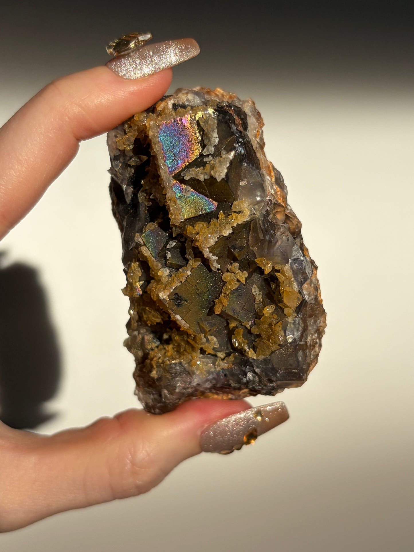 Iridescent Fluorite and Dog's Tooth Calcite Specimen F