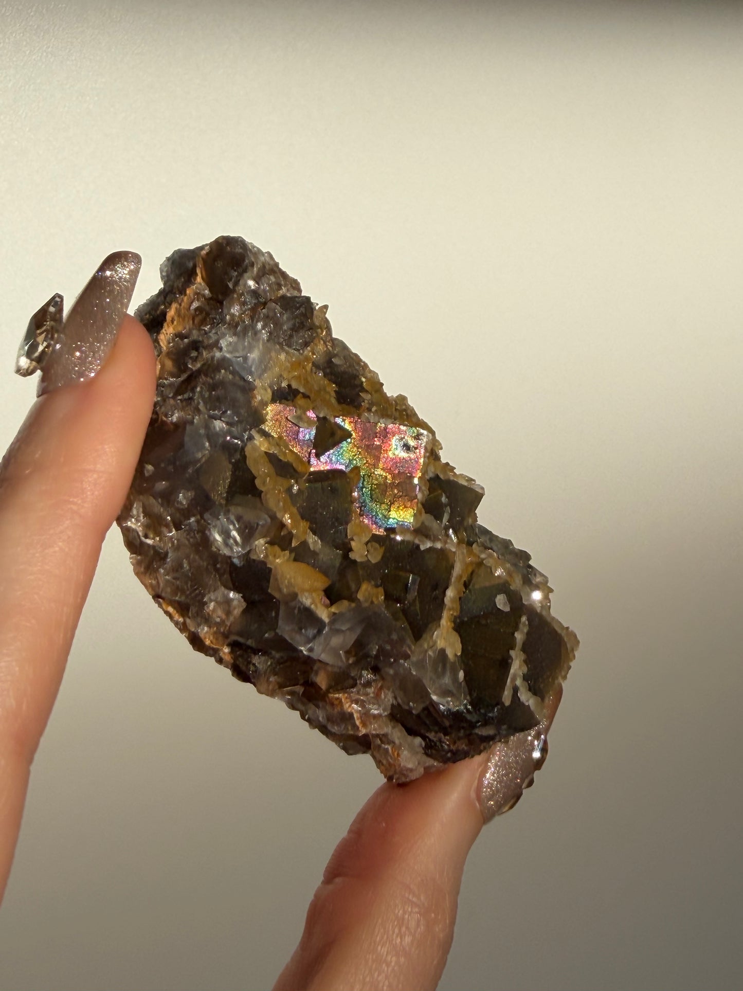 Iridescent Fluorite and Dog's Tooth Calcite Specimen F