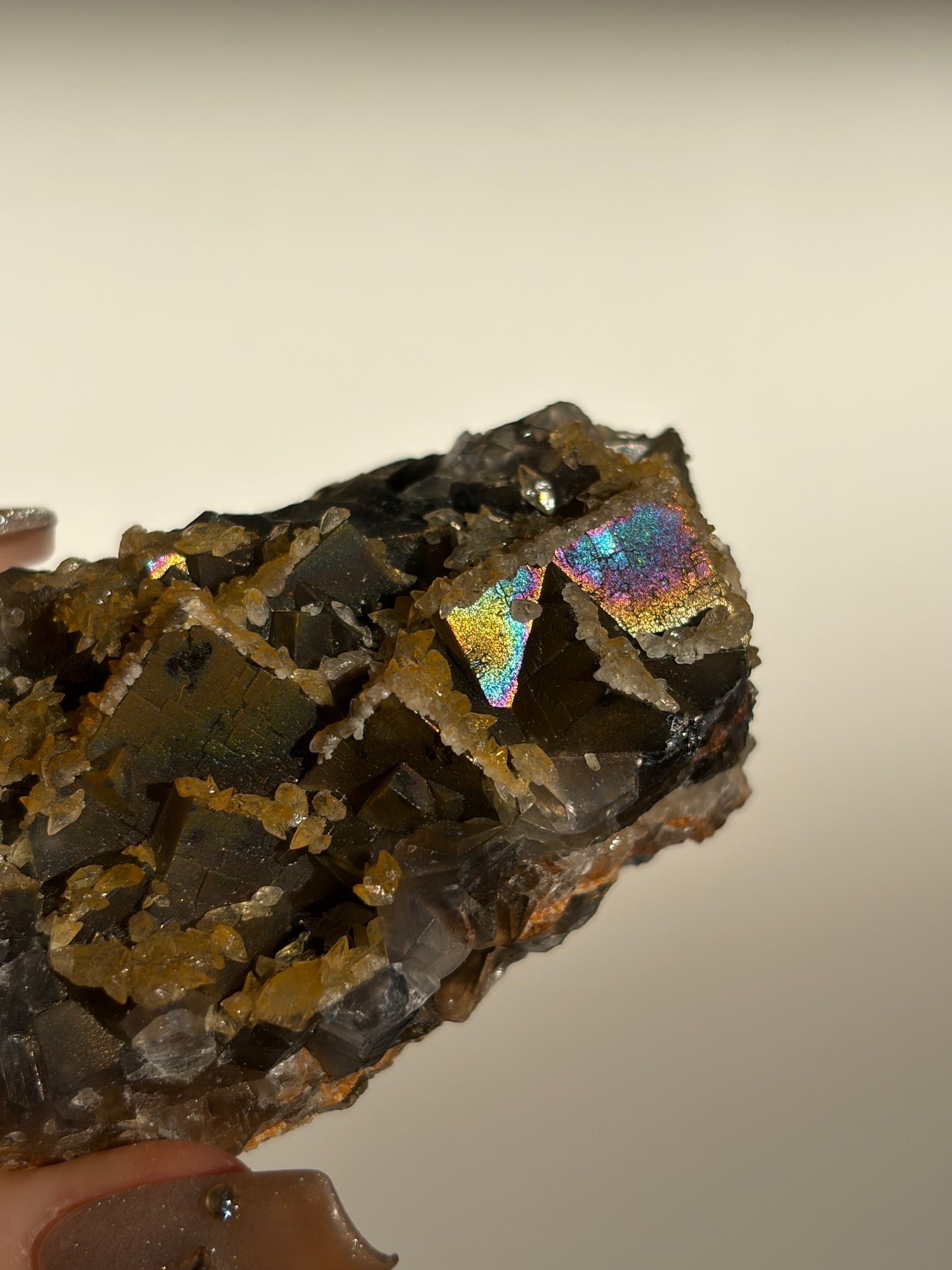 Iridescent Fluorite and Dog's Tooth Calcite Specimen F