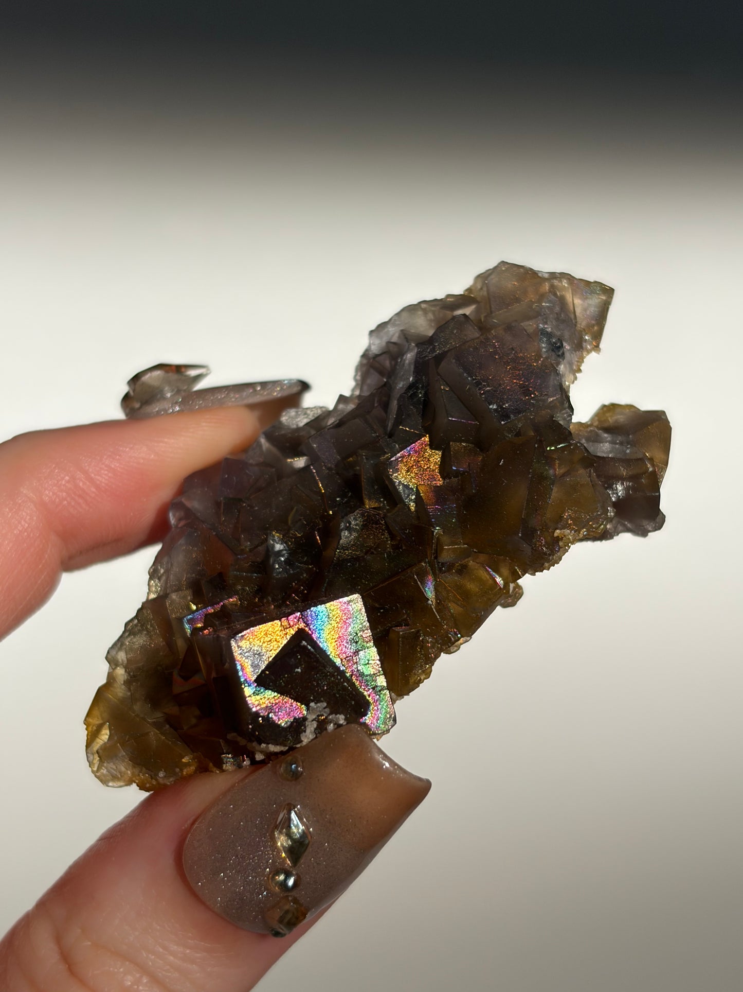 Iridescent Fluorite Specimen with Calcite E