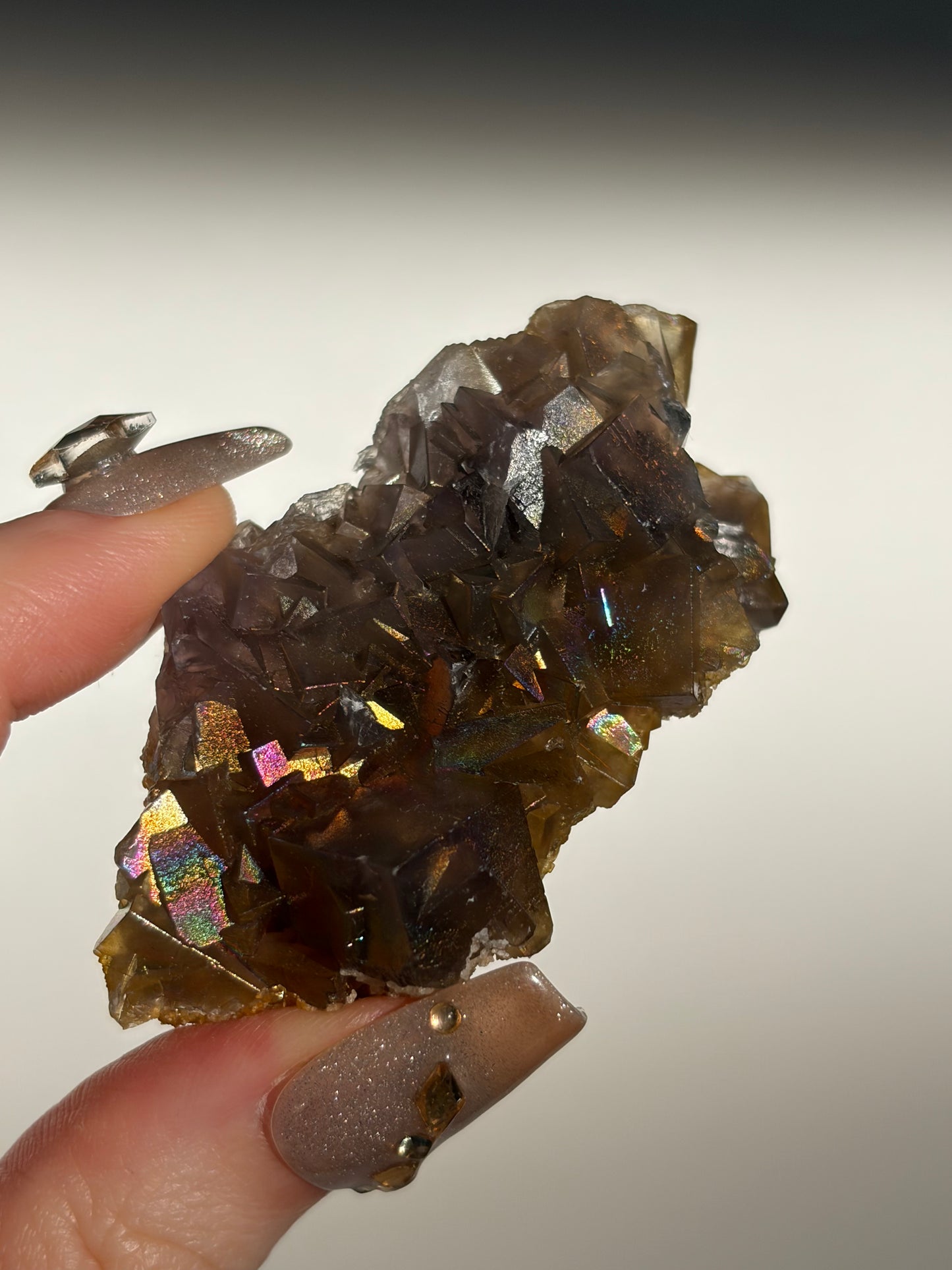 Iridescent Fluorite Specimen with Calcite E