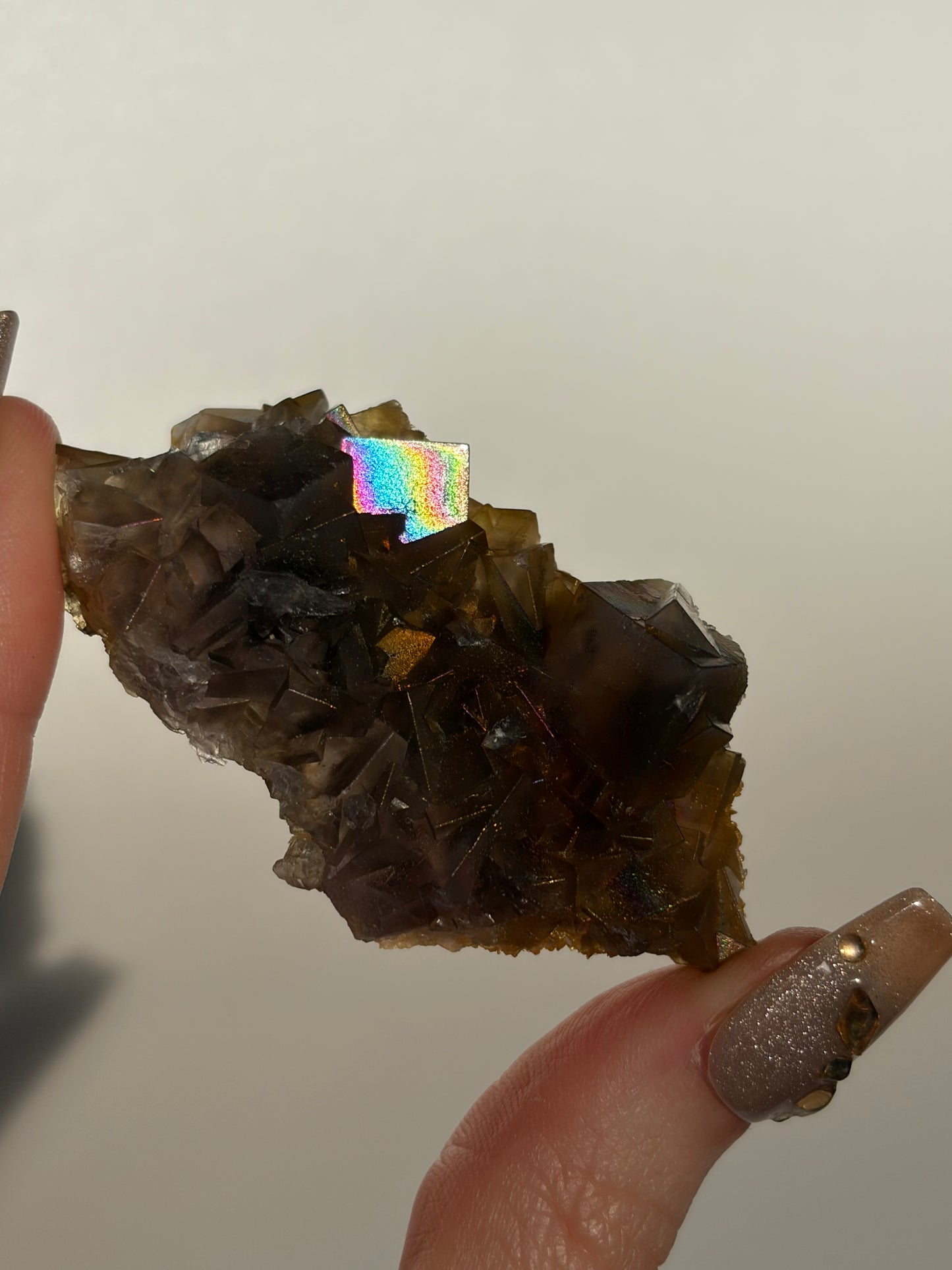 Iridescent Fluorite Specimen with Calcite E