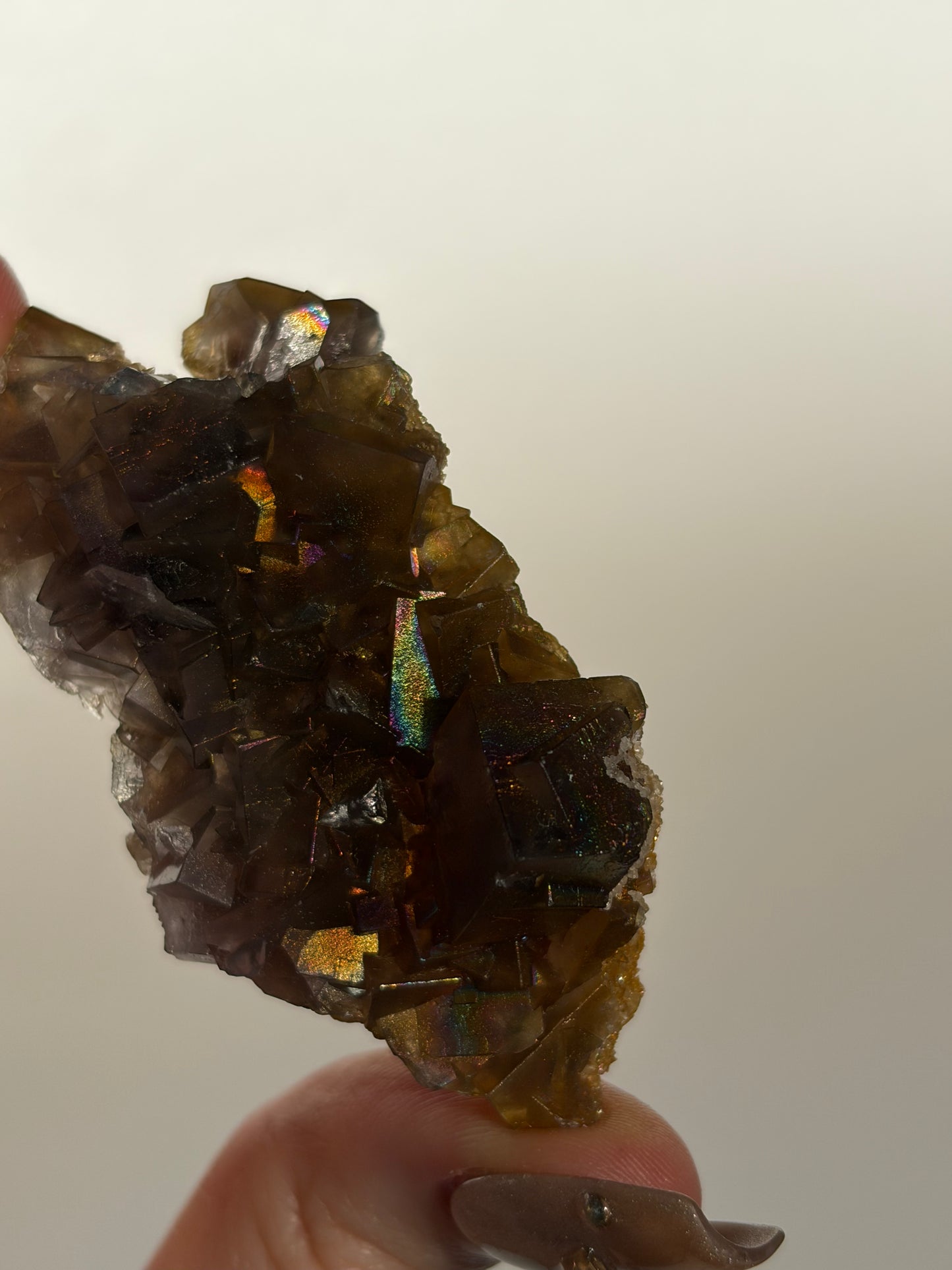 Iridescent Fluorite Specimen with Calcite E