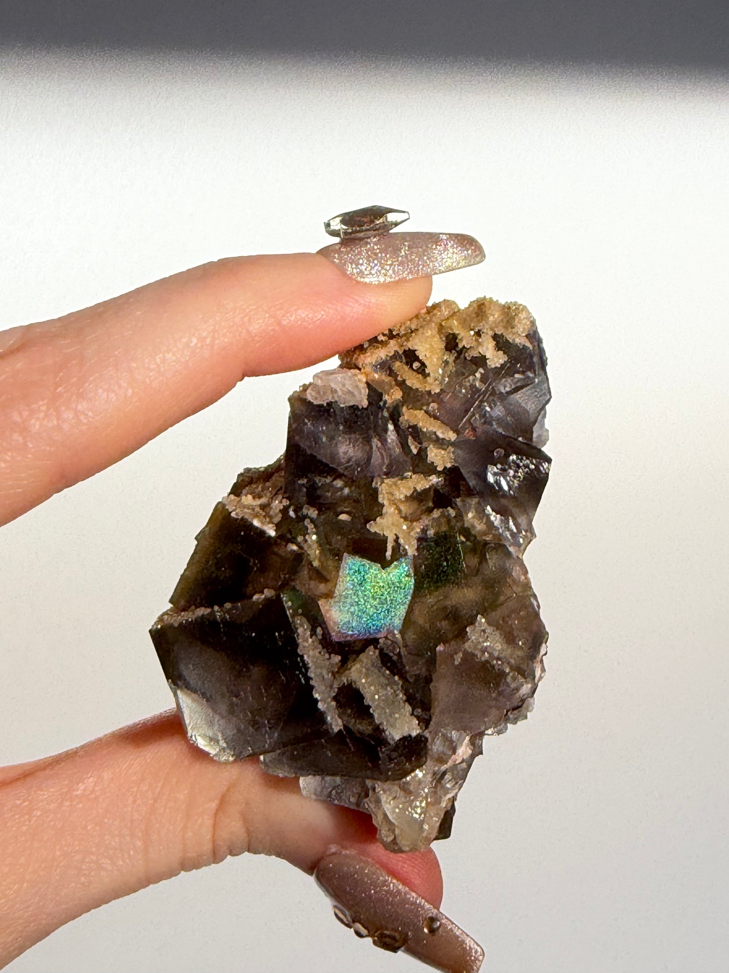 Iridescent Fluorite Specimen with Calcite G