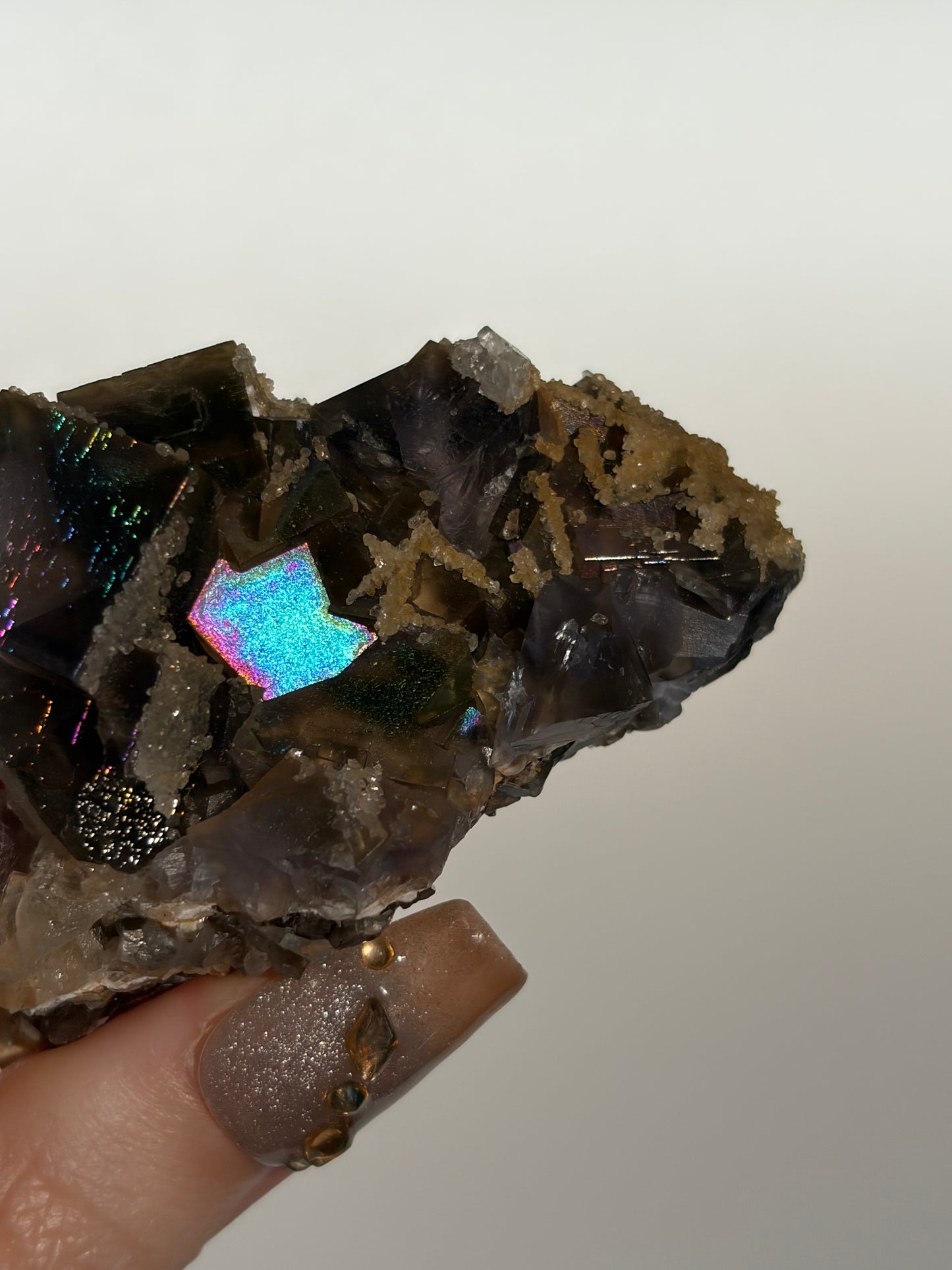 Iridescent Fluorite Specimen with Calcite G