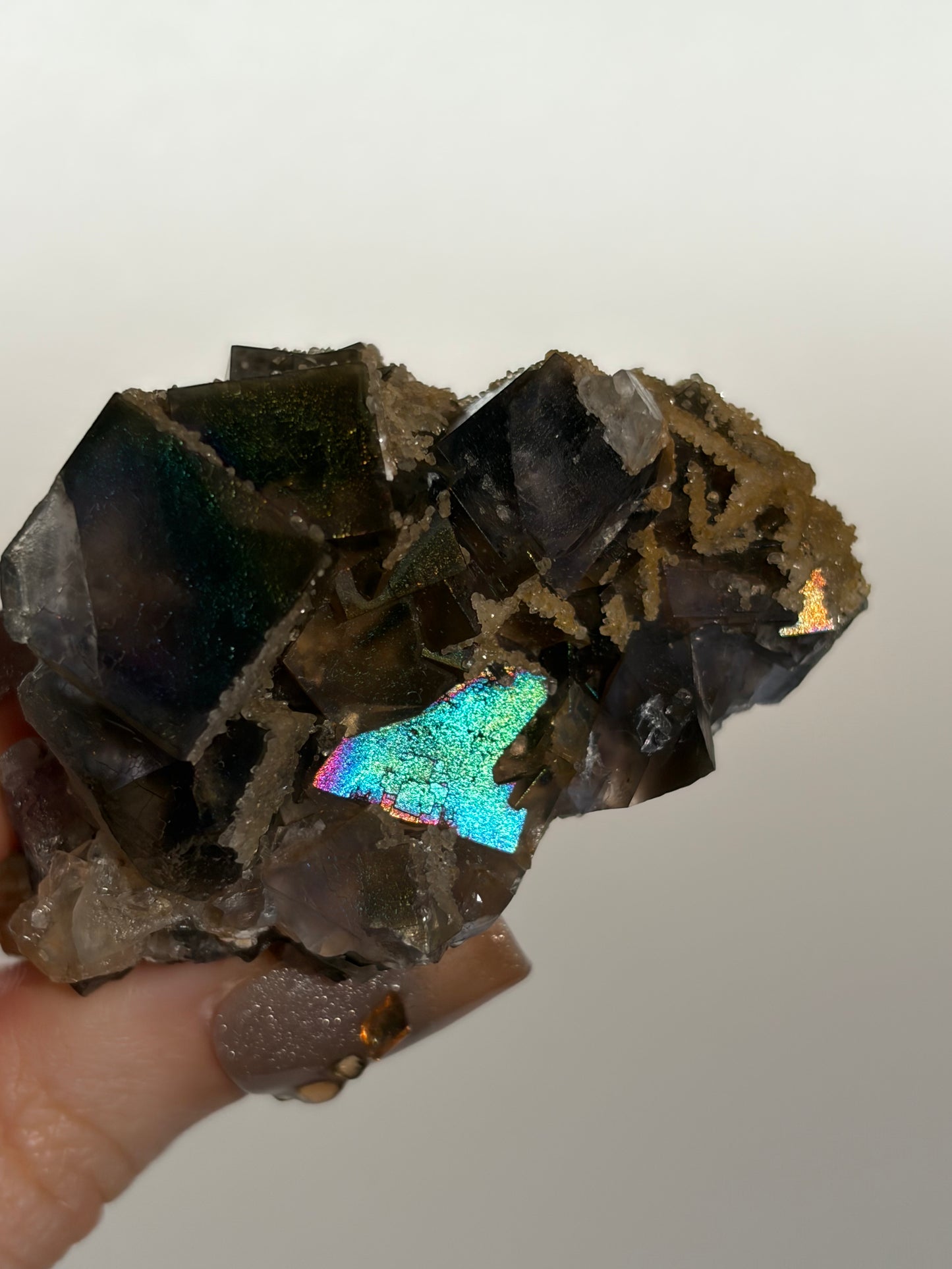 Iridescent Fluorite Specimen with Calcite G