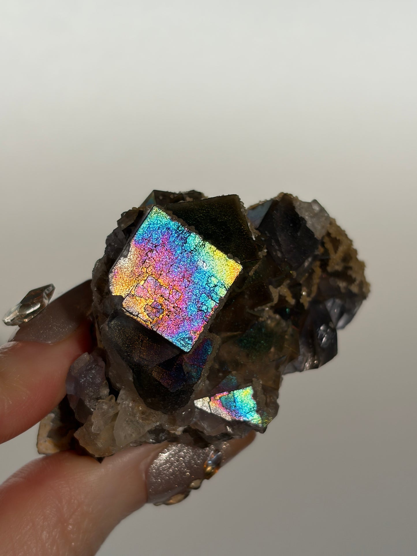 Iridescent Fluorite Specimen with Calcite G
