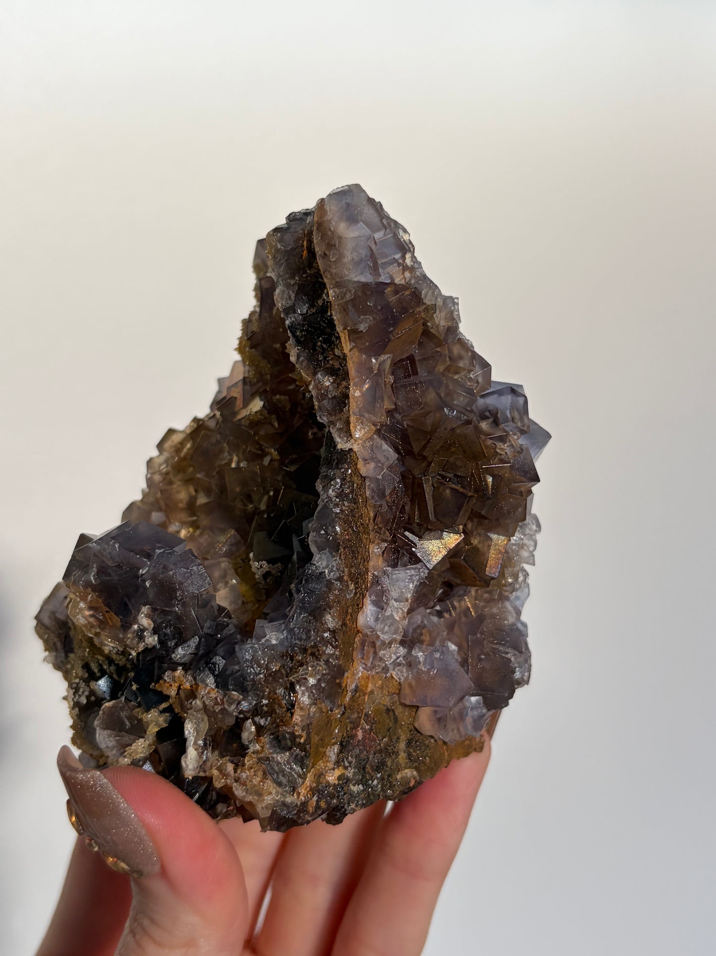 Iridescent Fluorite Specimen with Dog's Tooth Calcite and Winged Selenite A