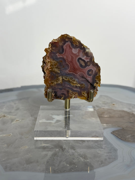 "Pink Lagoon" Laguna Agate Specimen with Green Moss Inclusions and Parallax Effect