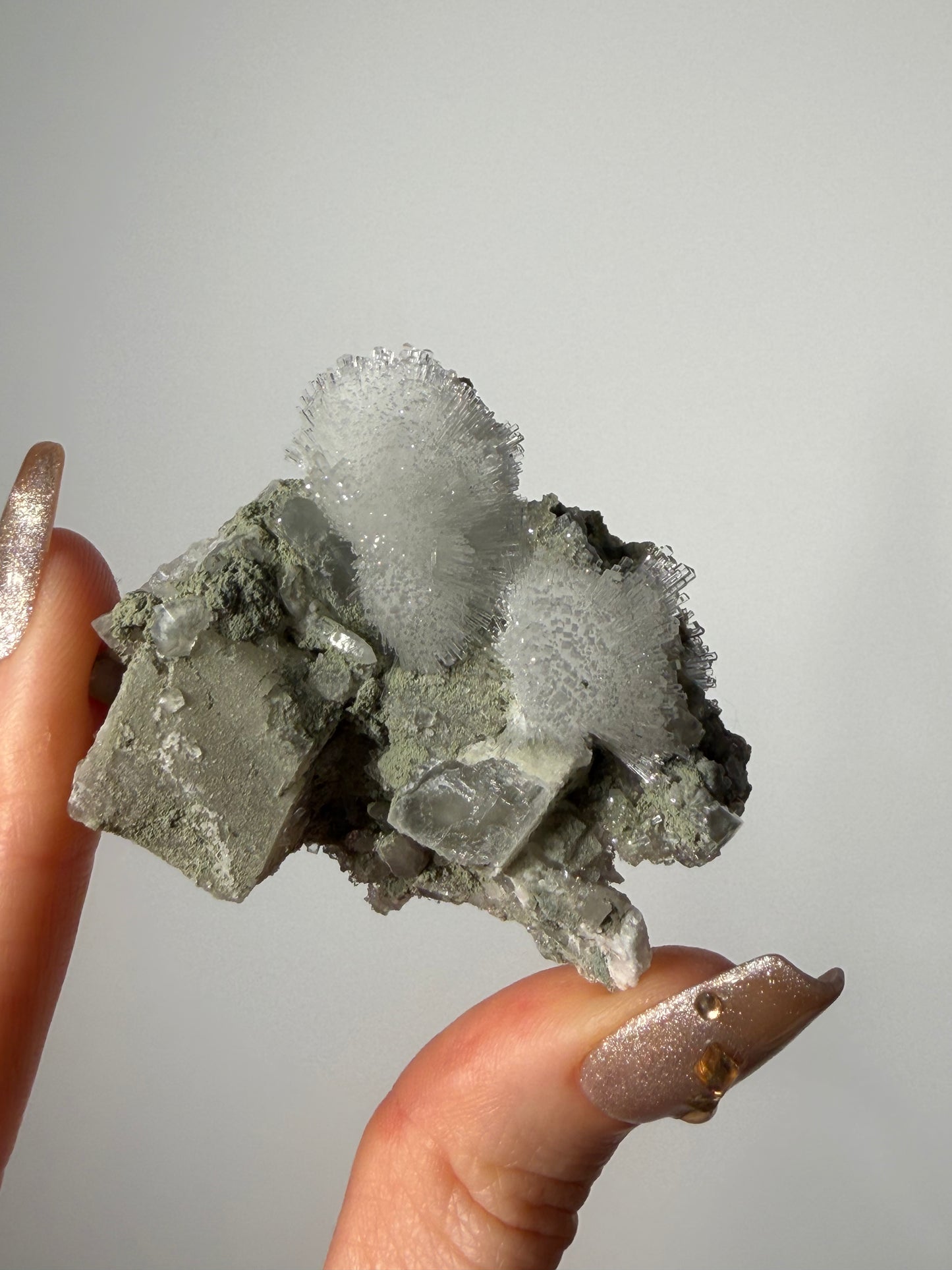 Natrolite Specimen with Rhombohedral Calcite D