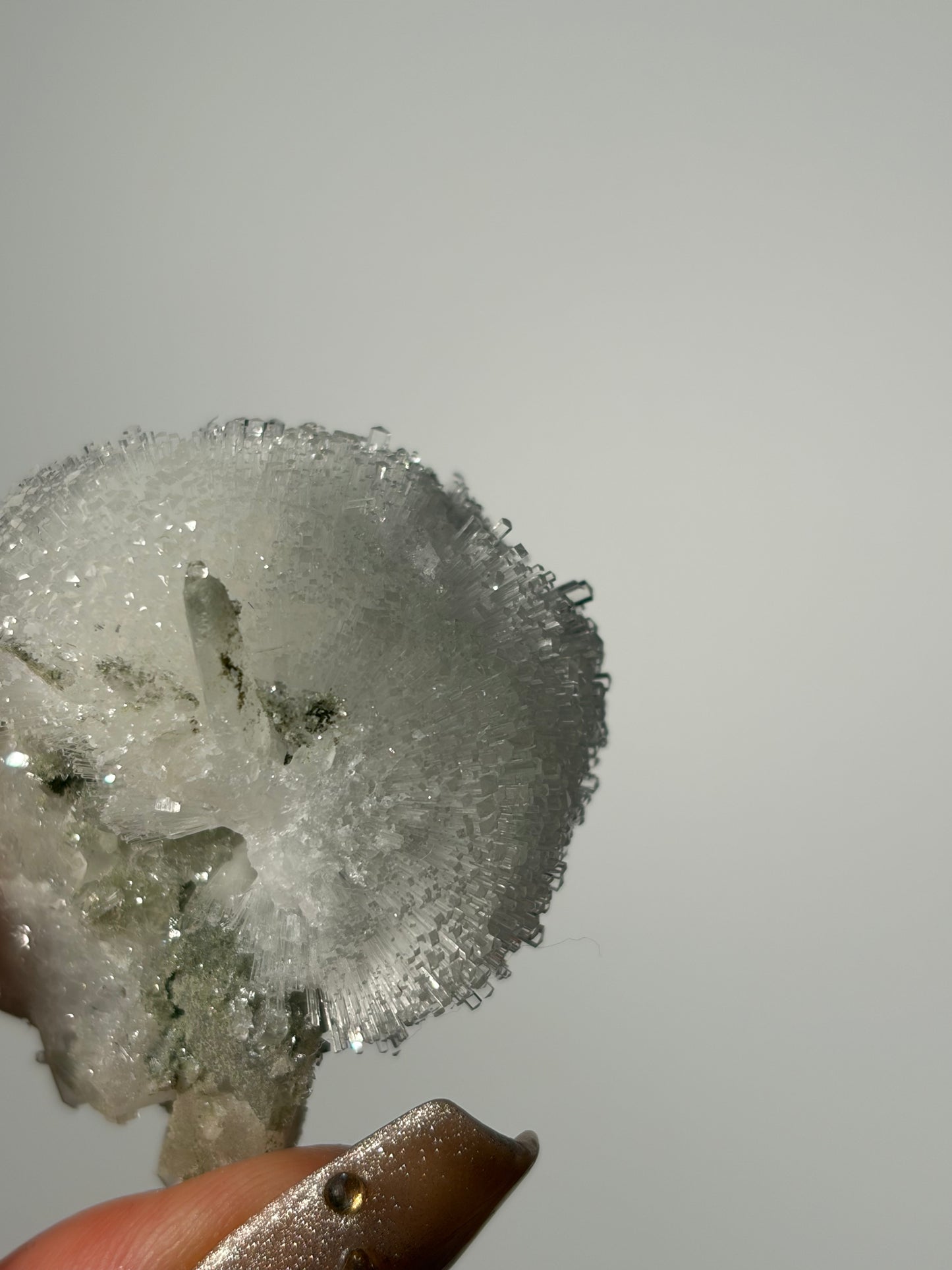 Natrolite Specimen with Quartz and Apophyllite Coated Rhombohedral Calcite G