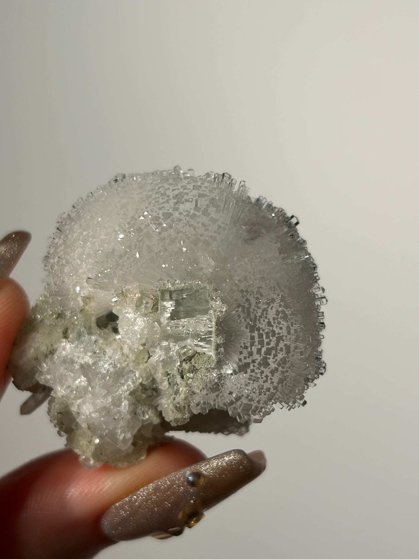 Natrolite Specimen with Quartz and Apophyllite Coated Rhombohedral Calcite G