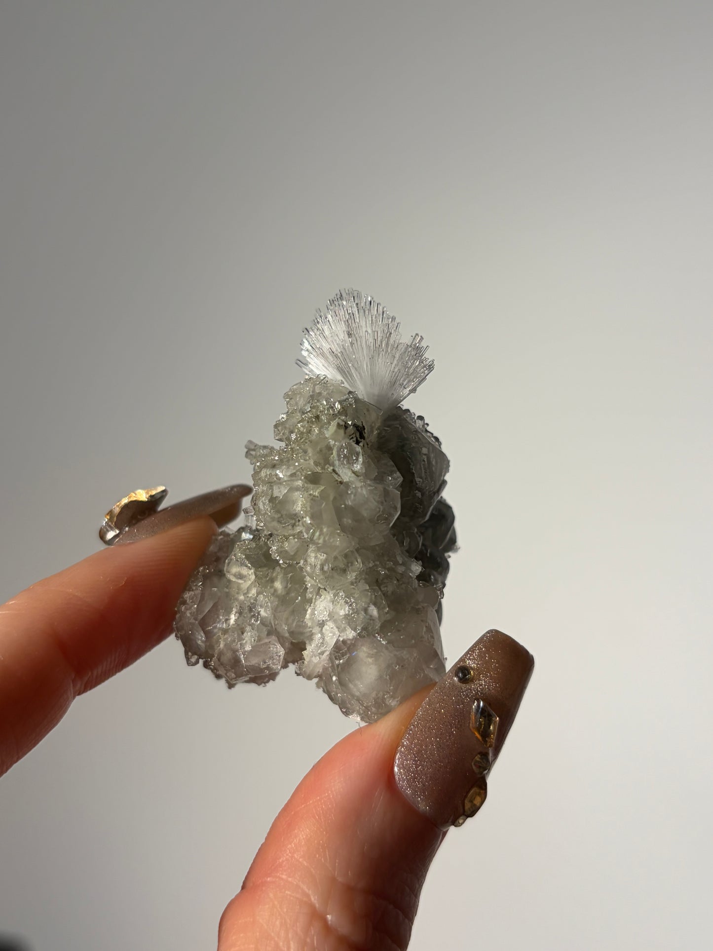 Natrolite Specimen with Quartz, Apophyllite & Calcite I