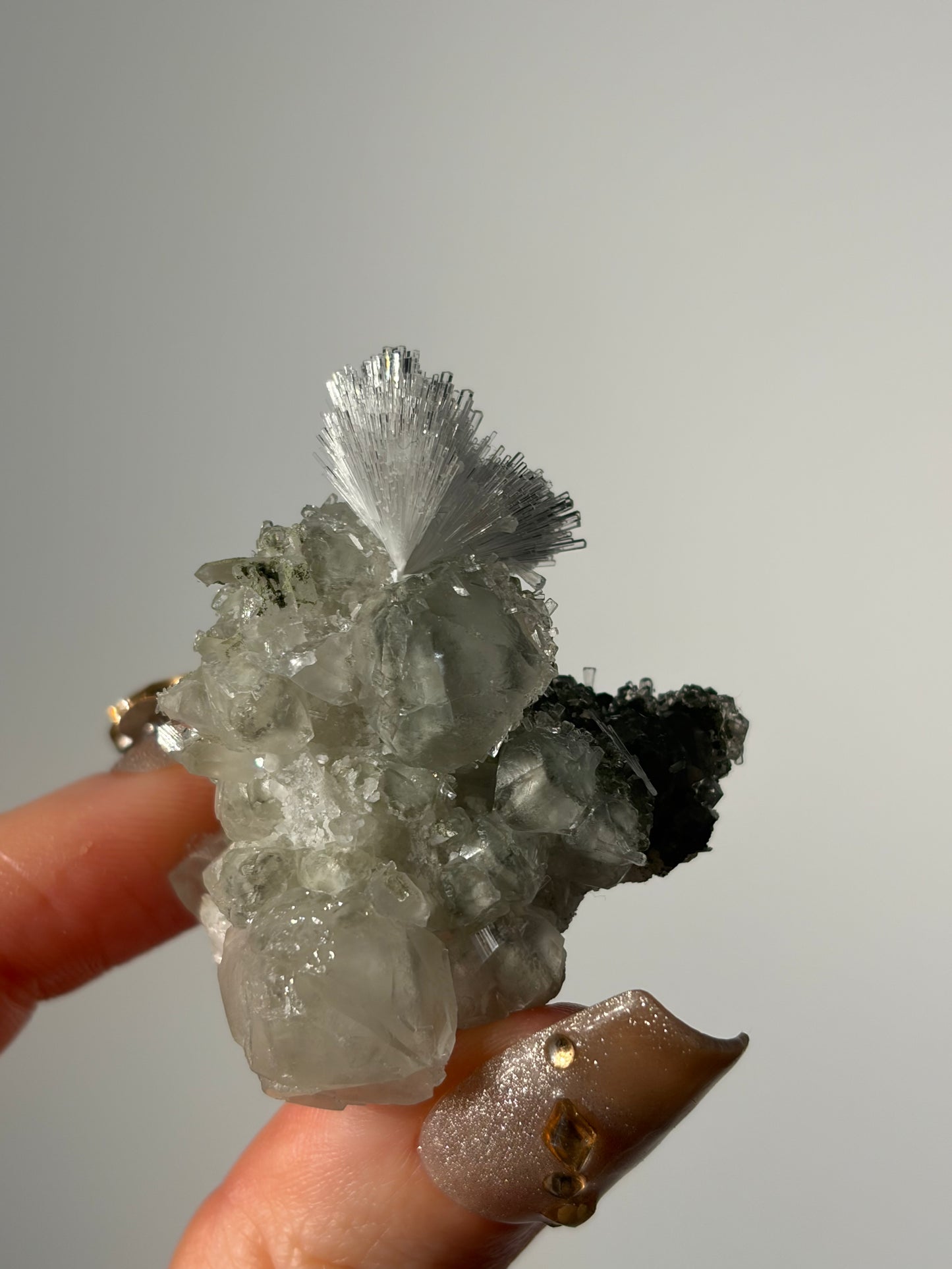 Natrolite Specimen with Quartz, Apophyllite & Calcite I