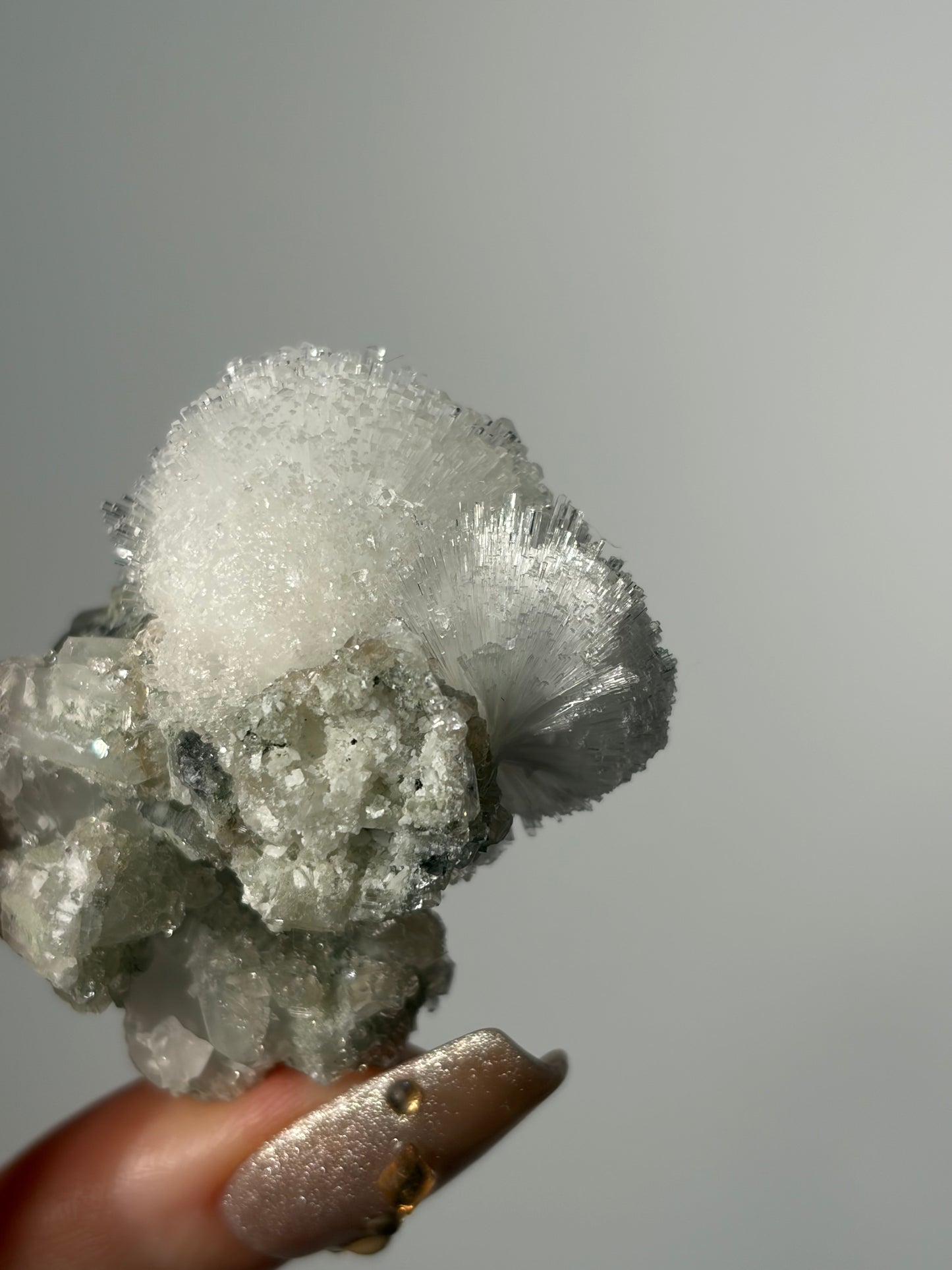 Natrolite Specimen with Quartz & Apophyllite Coated Rhombohedral Calcite N
