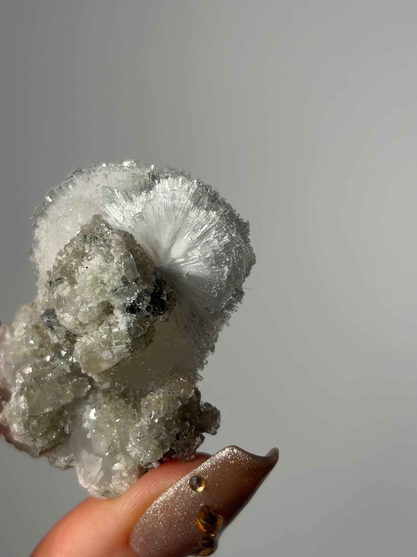 Natrolite Specimen with Quartz & Apophyllite Coated Rhombohedral Calcite N