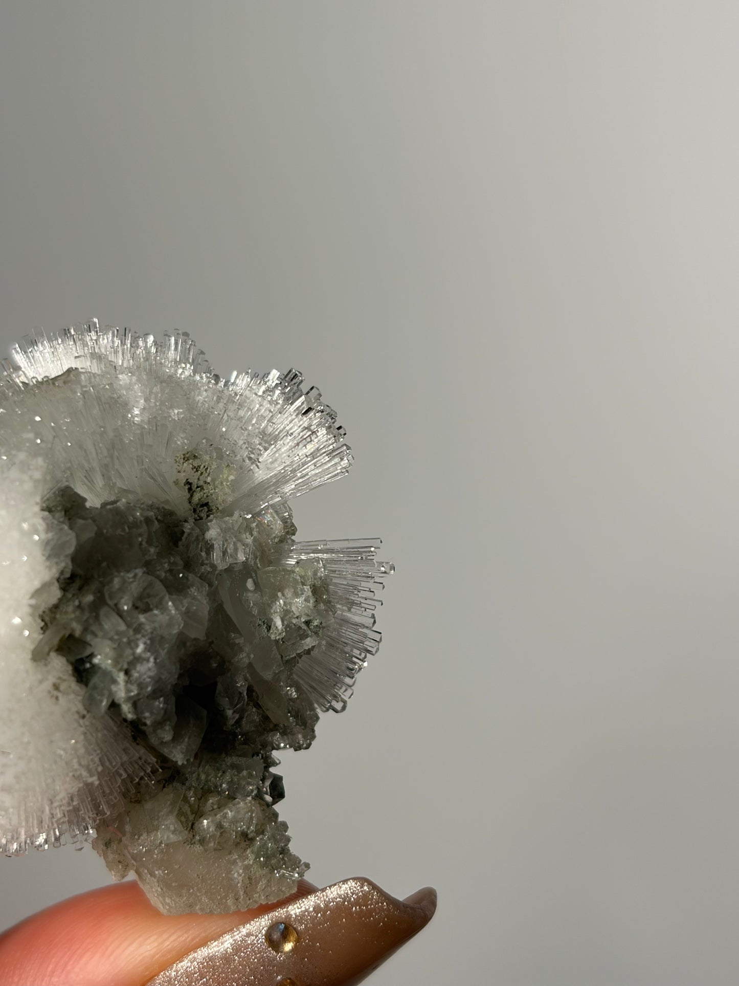 Natrolite Specimen with Quartz and Apophyllite Coated Rhombohedral Calcite P