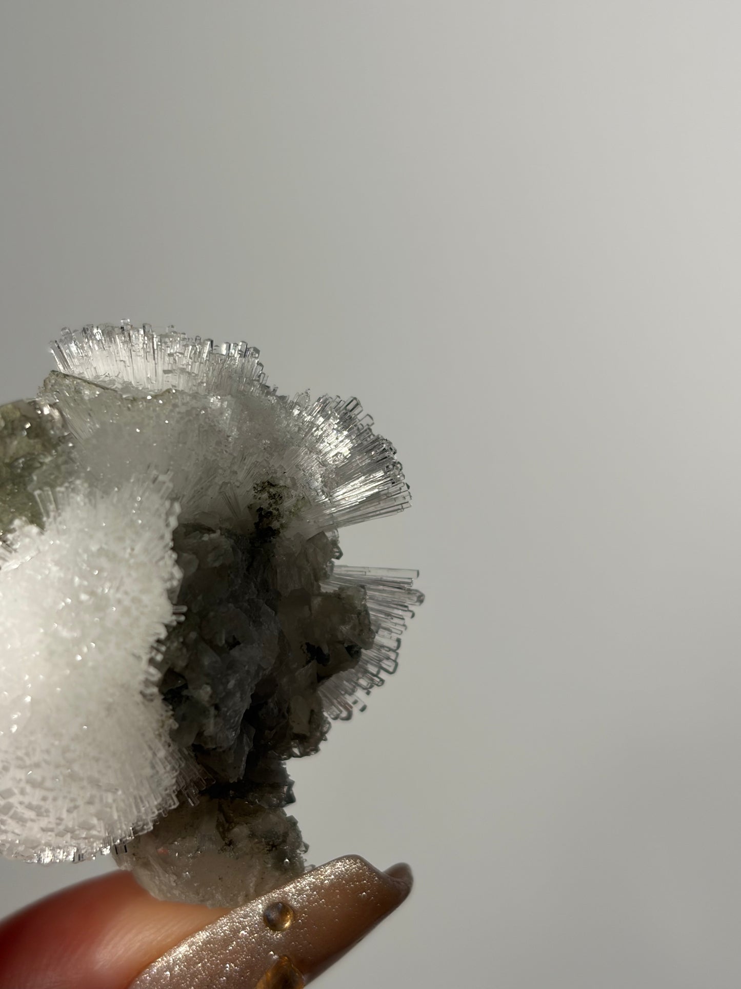 Natrolite Specimen with Quartz and Apophyllite Coated Rhombohedral Calcite P