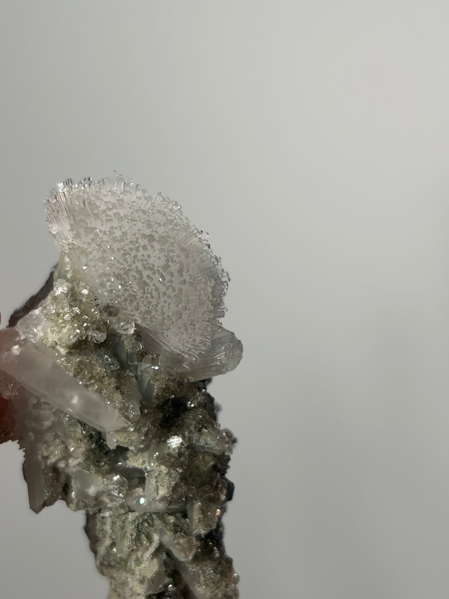 Natrolite Specimen with Stilbite & Apophyllite Coated Quartz and Rhombohedral Calcite R