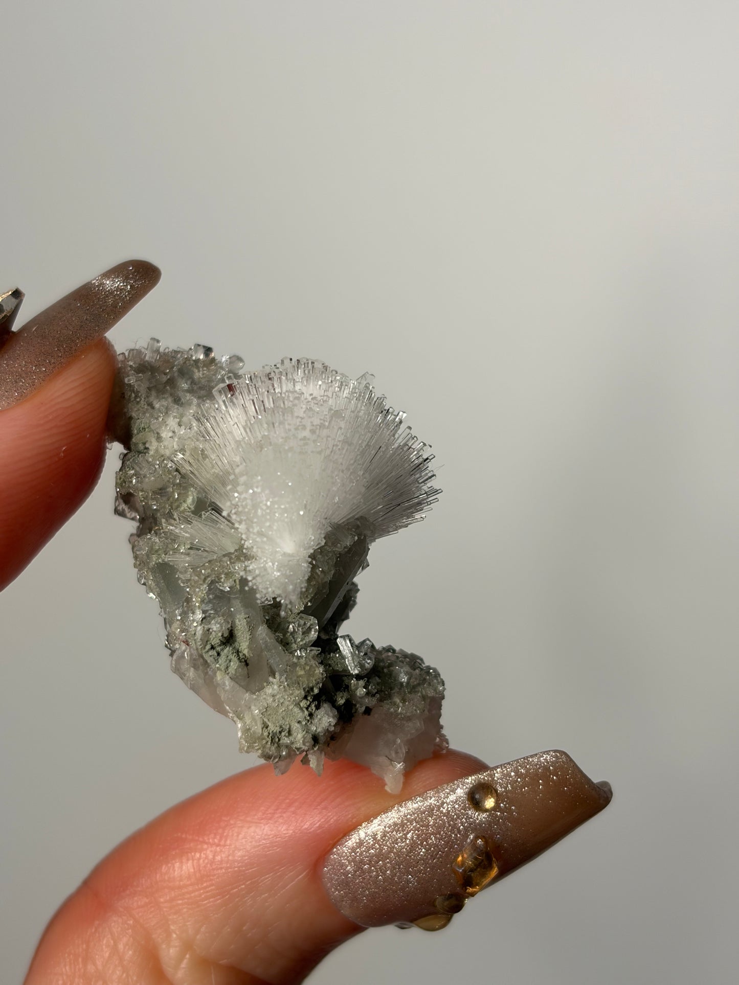 Natrolite Specimen with Apophyllite Coated Quartz and Rhombohedral Calcite S