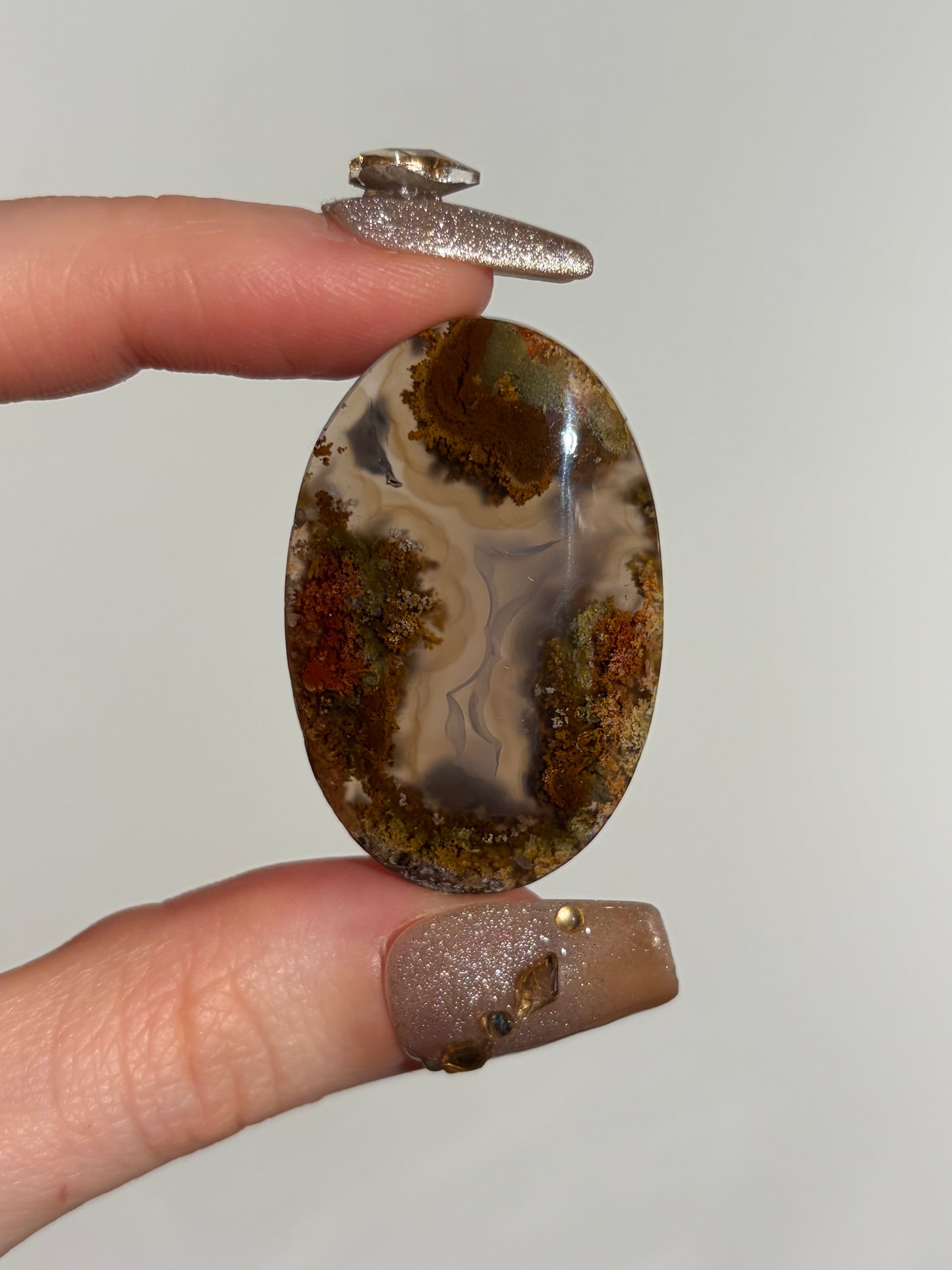 Nebula Agate Cabochon with Red Moss Inclusions E