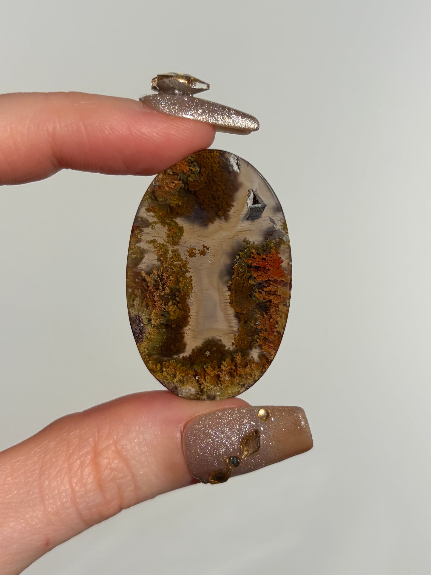 Nebula Agate Cabochon with Red Moss Inclusions E
