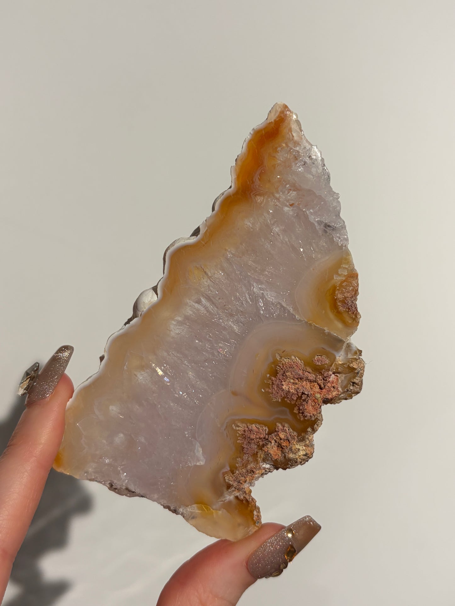 Carnelian Nebula Agate Slab with Amethyst and Pink Moss
