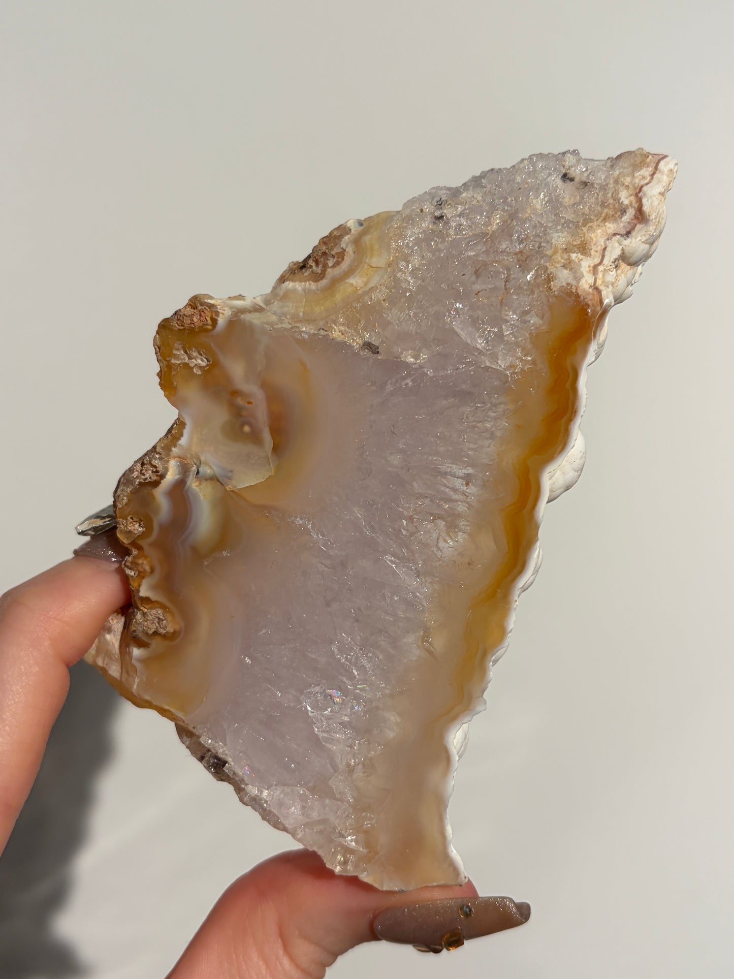 Carnelian Nebula Agate Slab with Amethyst and Pink Moss