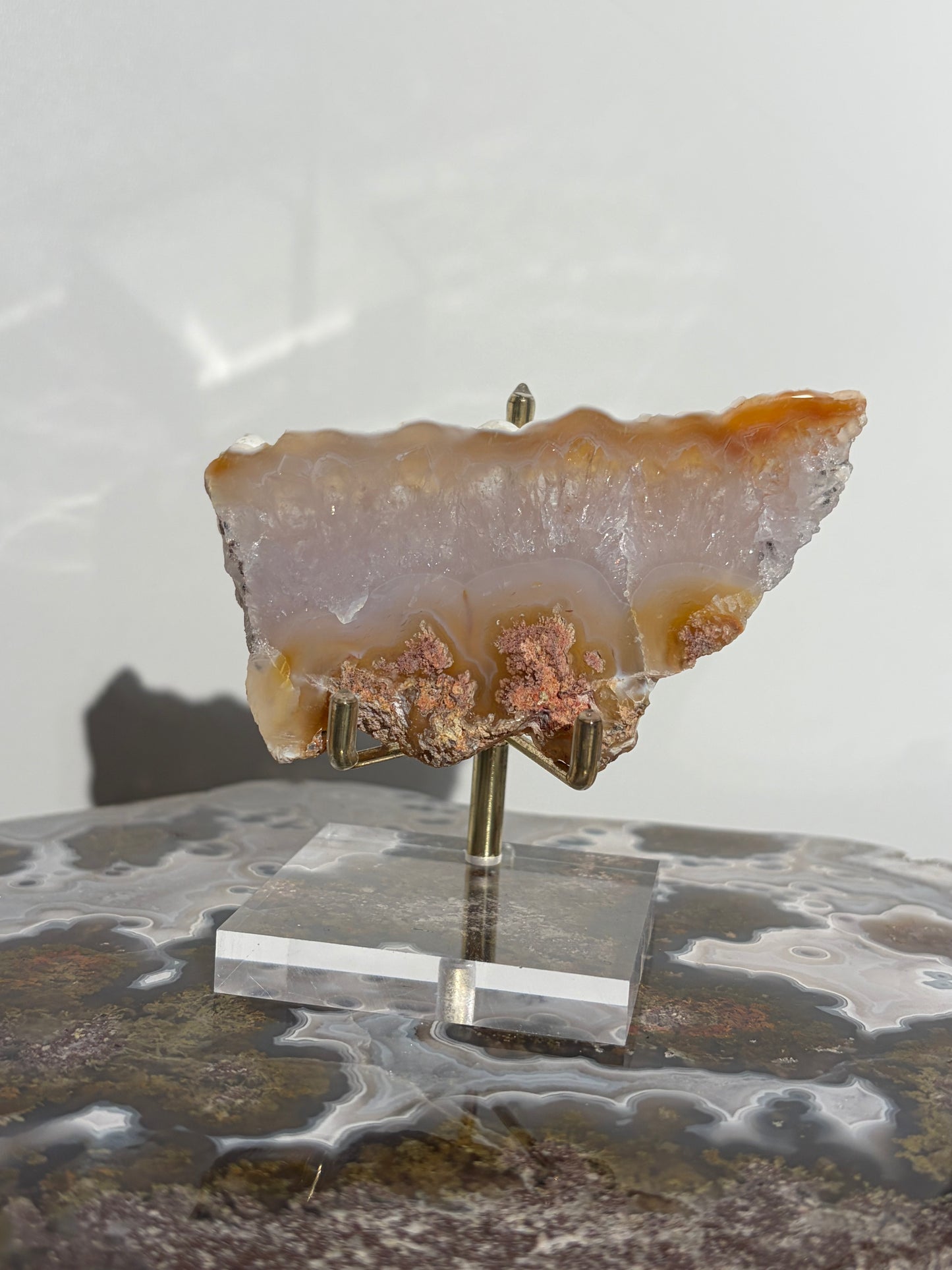 Carnelian Nebula Agate Slab with Amethyst and Pink Moss