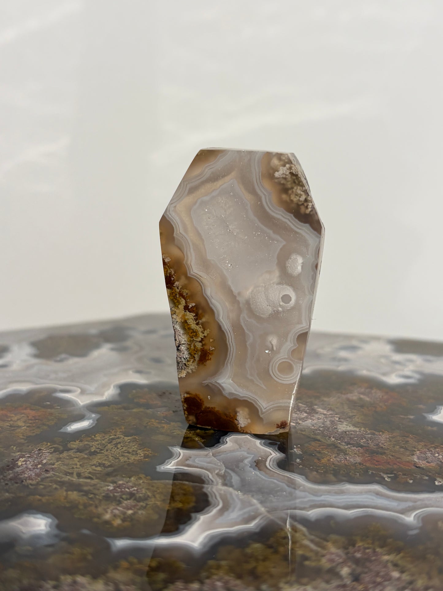 Hexagonal Nebula Agate Tile on Custom Stand C