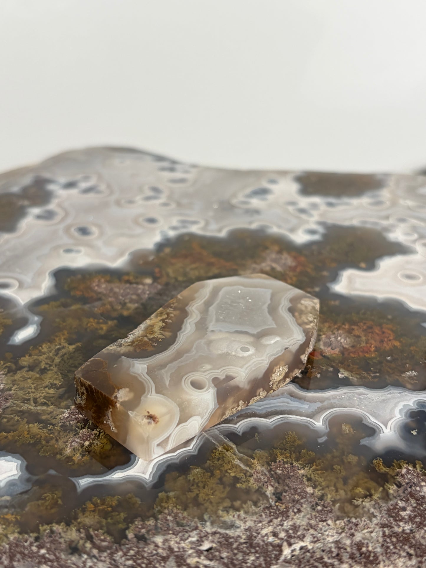 Hexagonal Nebula Agate Tile on Custom Stand C