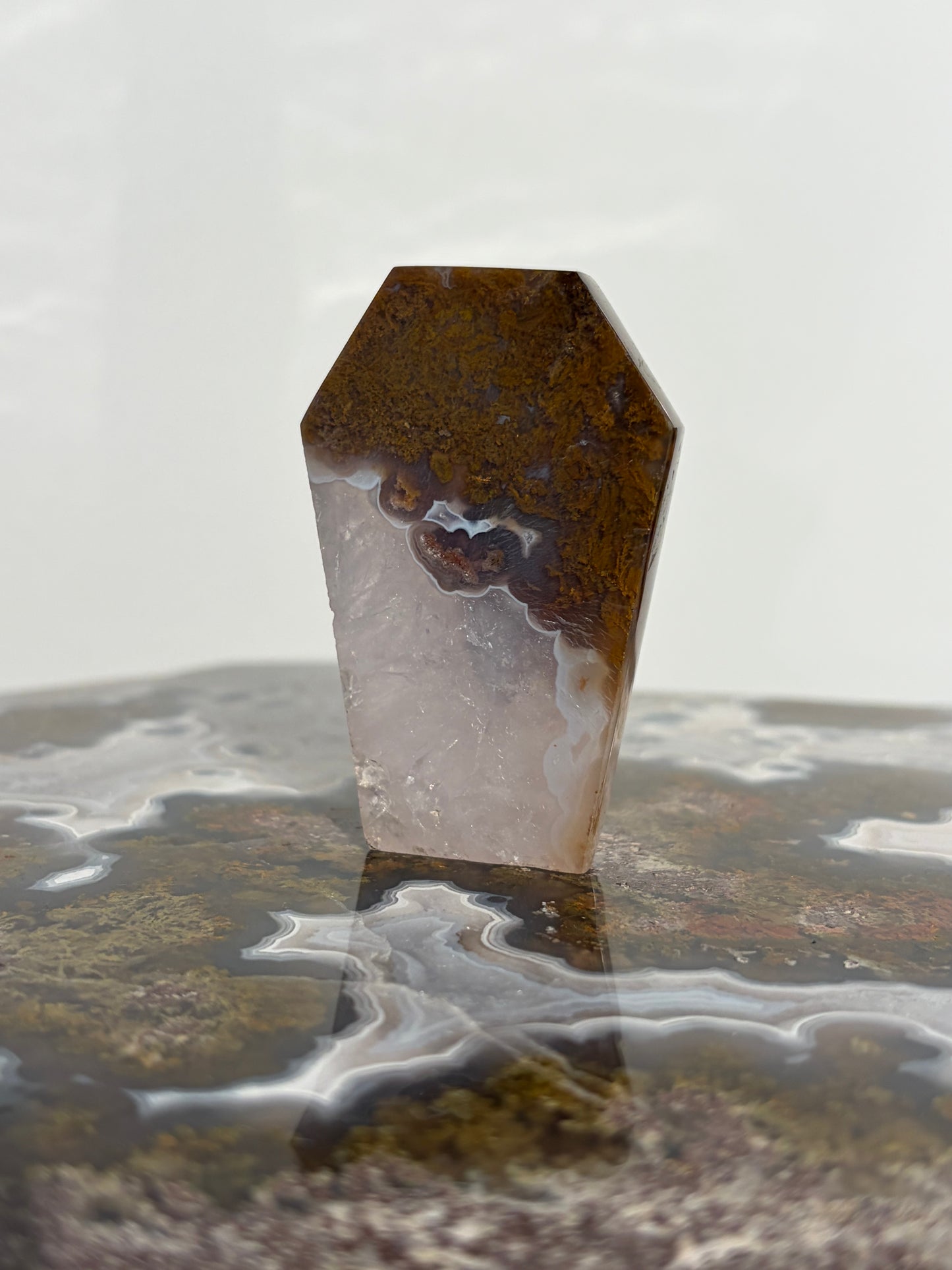 Hexagonal Nebula Agate Tile on Custom Stand D