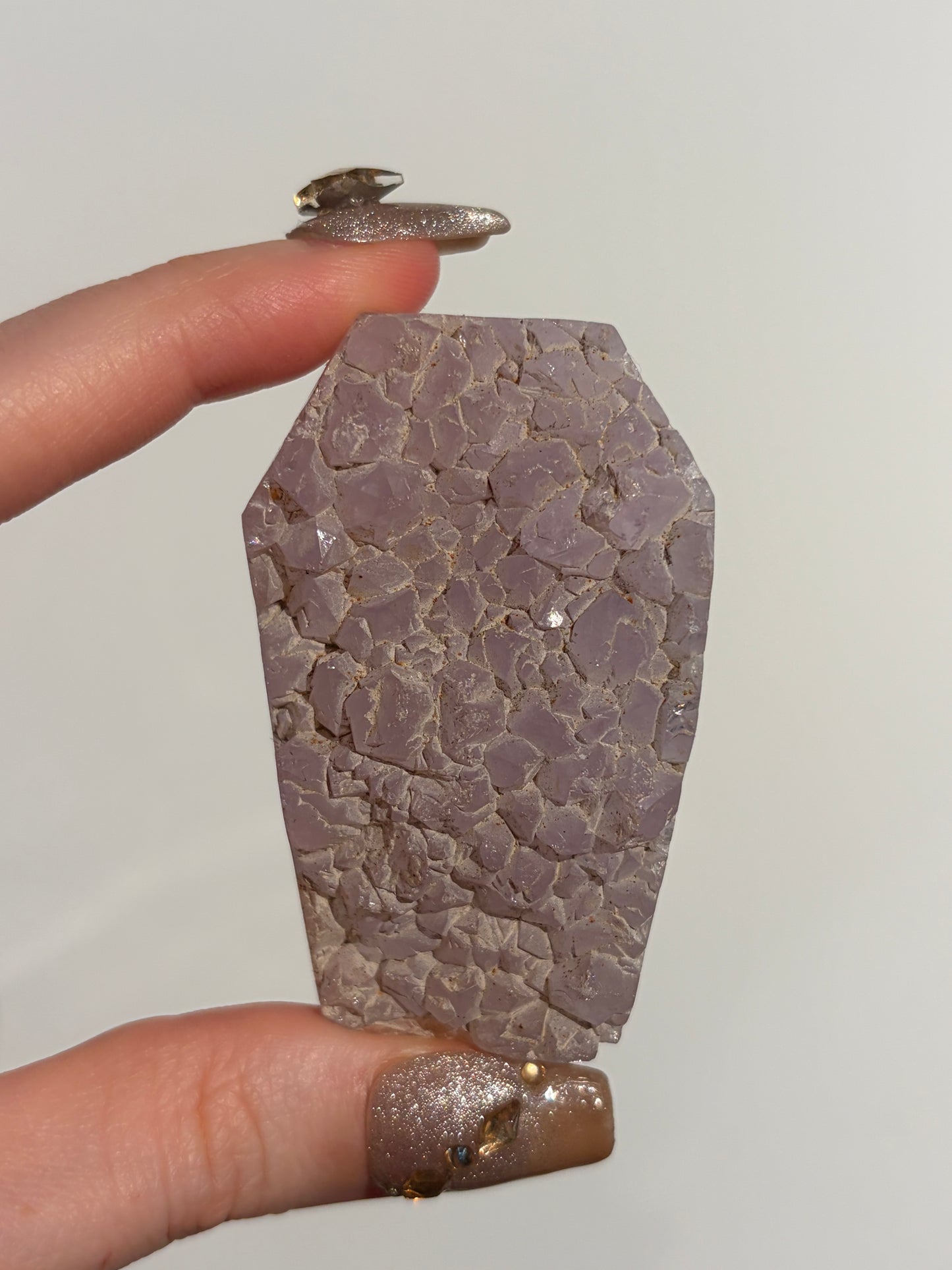 Hexagonal Nebula Agate Tile with Amethyst on Custom Stand F