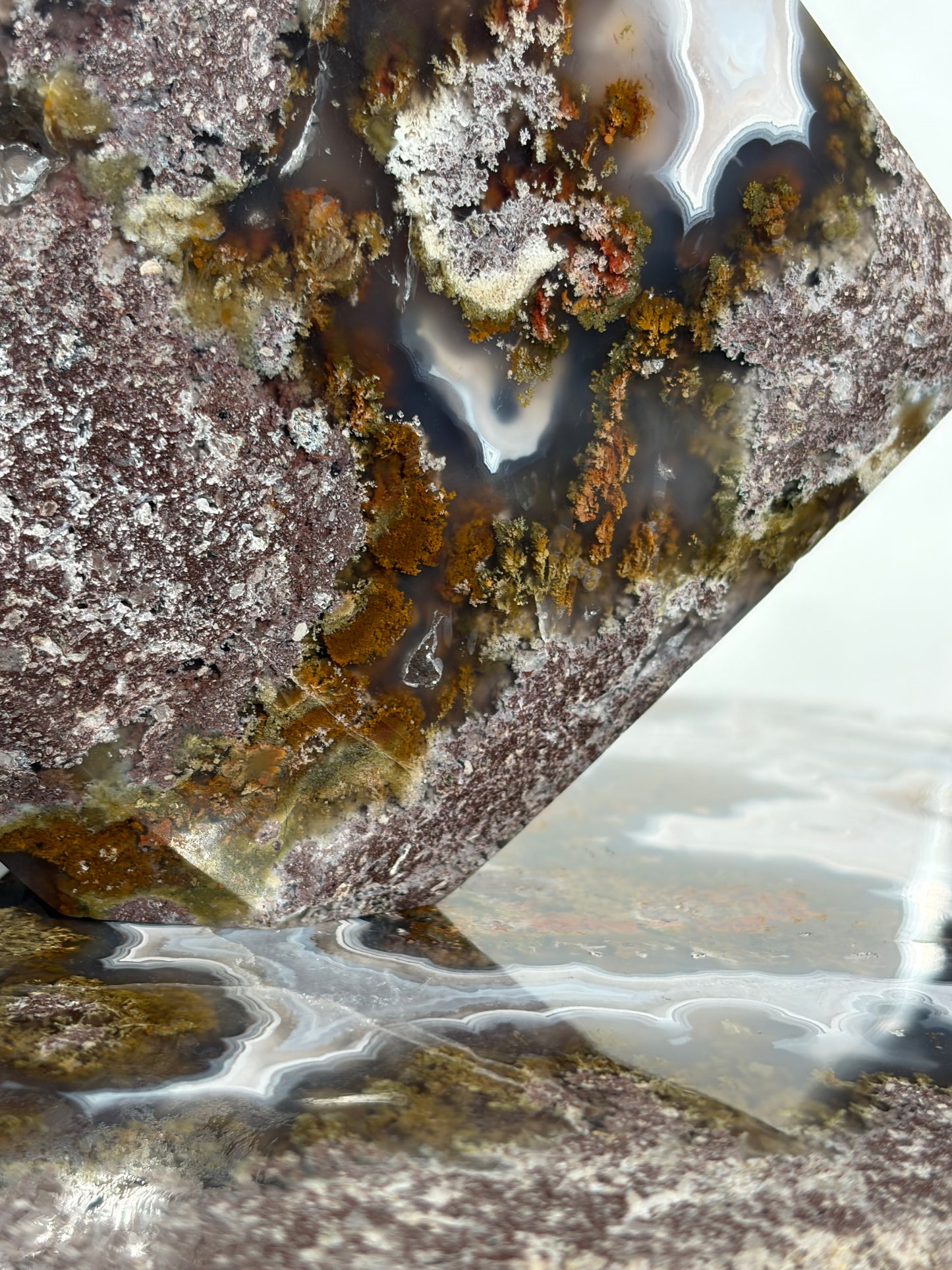 “The Hanging Gardens” Nebula Agate with Red Moss Faceted Diamond Carving Statement