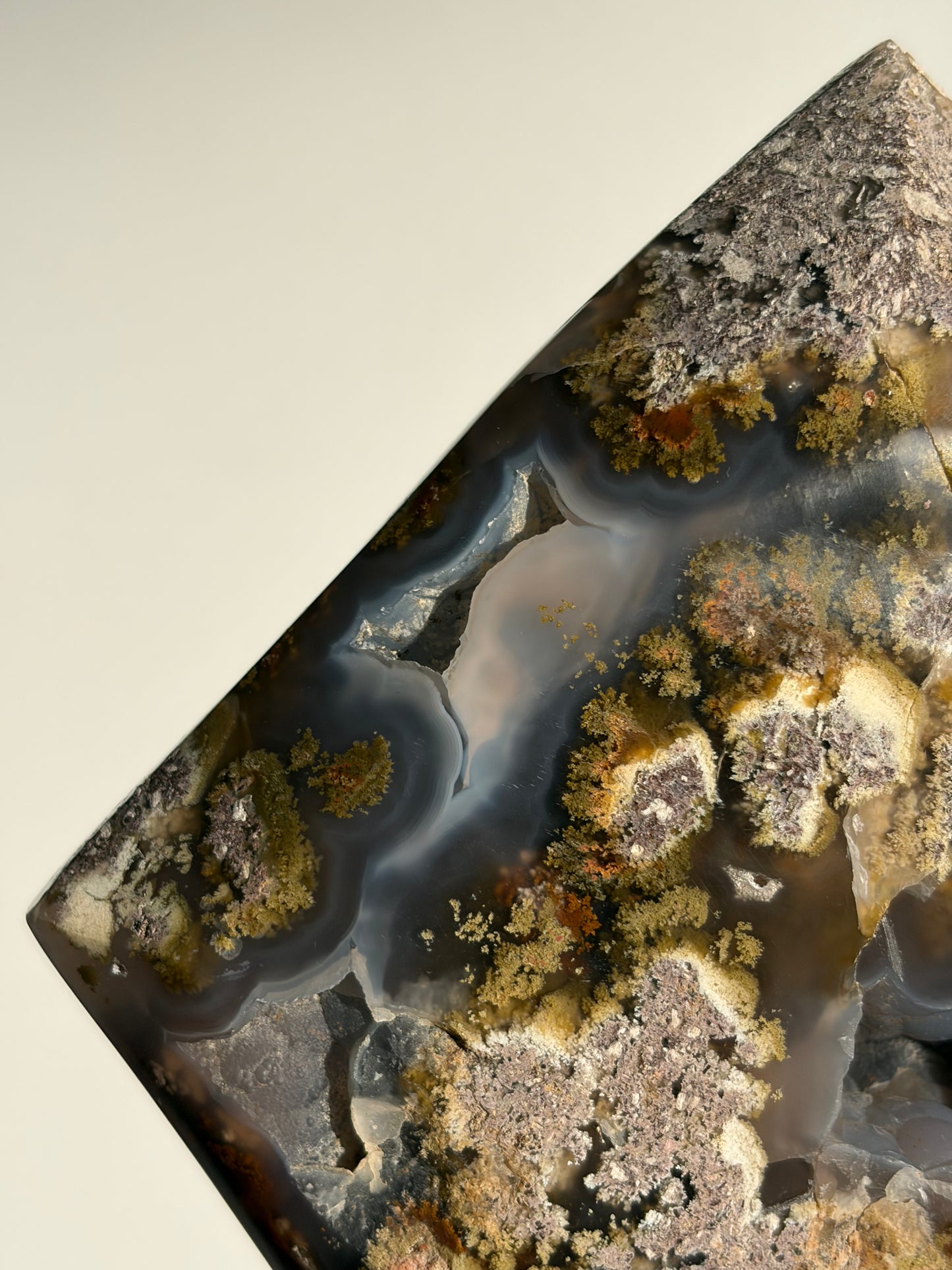 “Gateway Oasis” Blue Chalcedony Nebula Agate Faceted Standing Diamond Statement